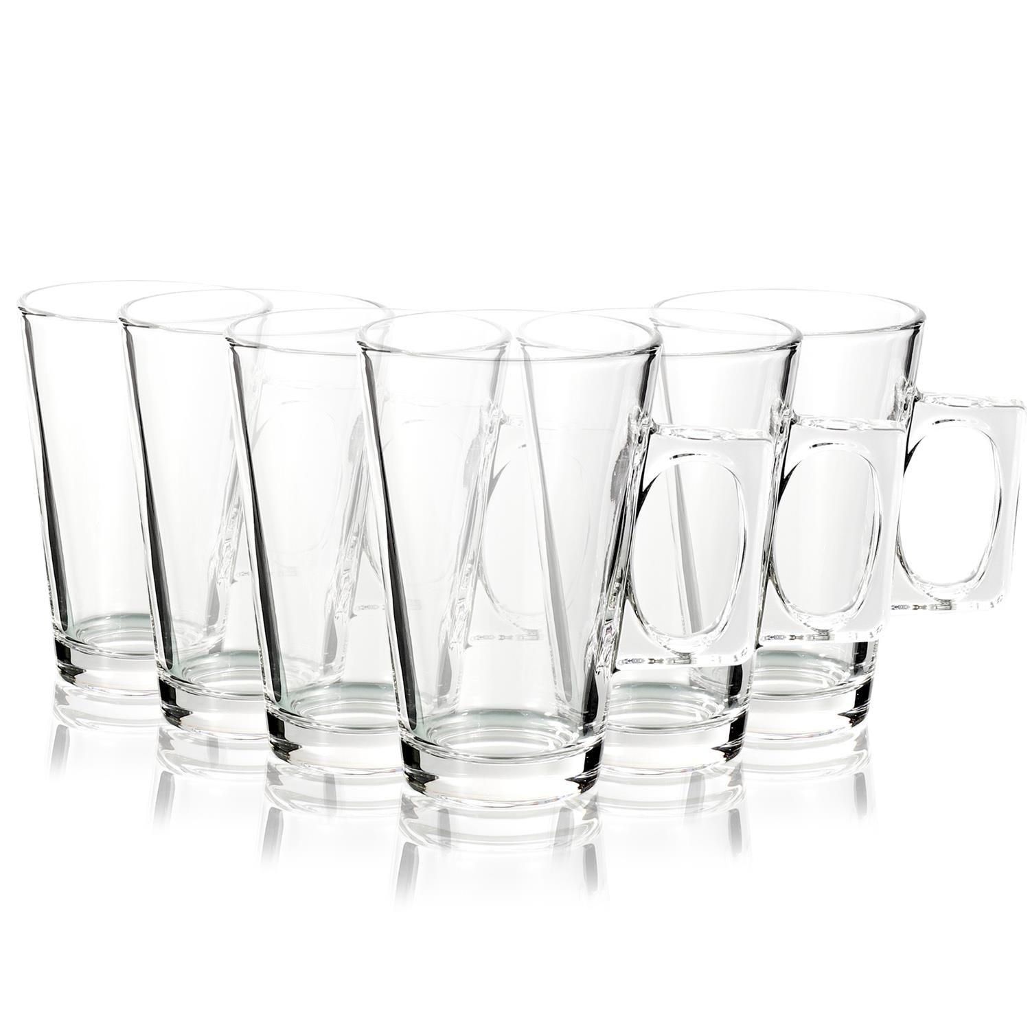 Vinsani Transparent Latte Glasses 6 Pack 200ml Dishwasher & Microwave Safe for Latte, Cappuccino, Tea and Coffee