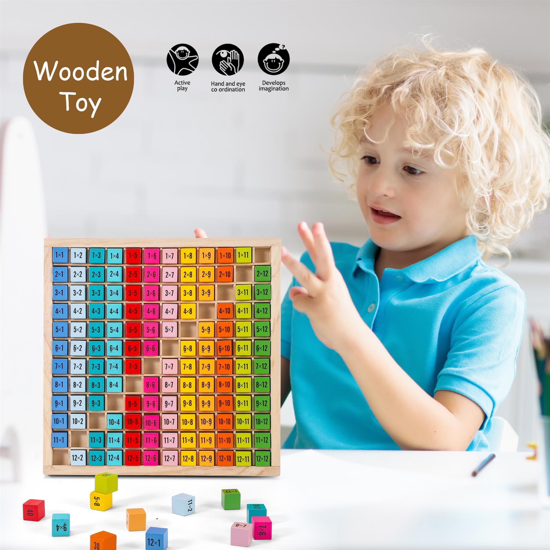 SOKA Wooden 1-12 Times Table Learning Blocks Set, 144 Pieces