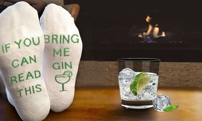 Vinsani Bring Me Gin Slogan Calf Socks, UK 4-10, Machine Washable