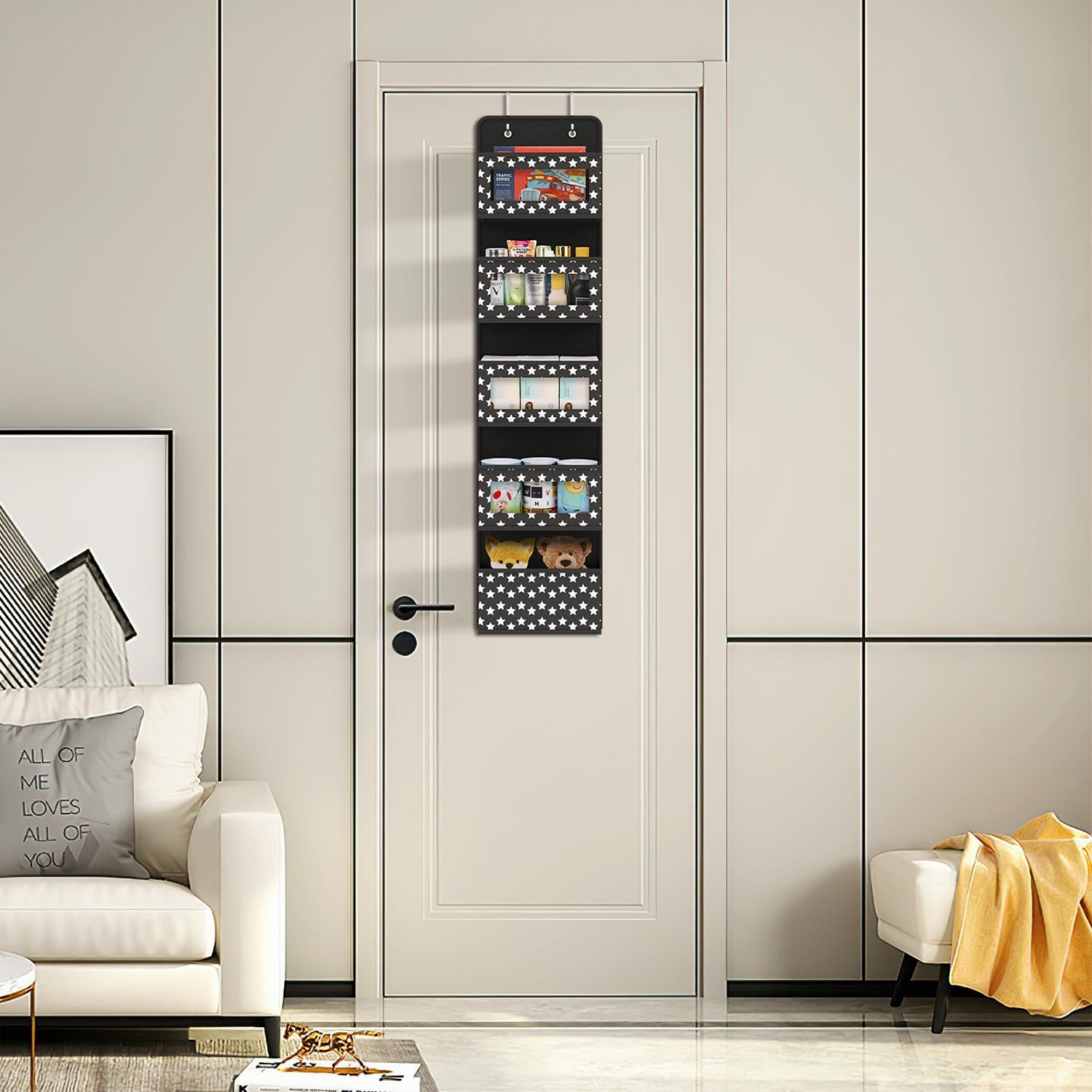 Vinsani 5-Tier Black Over Door Hanging Organiser Storage Unit