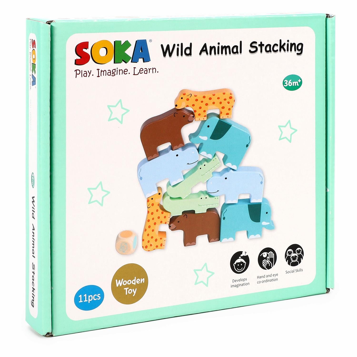 SOKA Wild Animal Stacking Balancing Wooden Montessori Toy for Toddlers