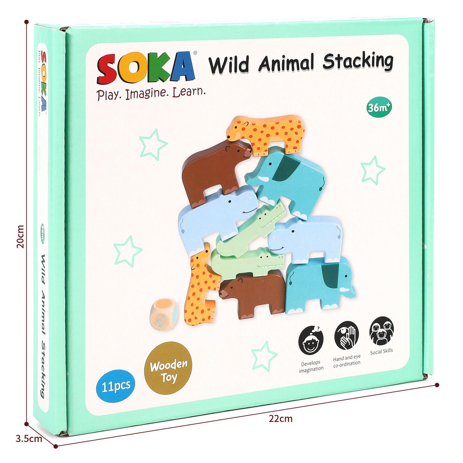 SOKA Wild Animal Stacking Balancing Wooden Montessori Toy for Toddlers