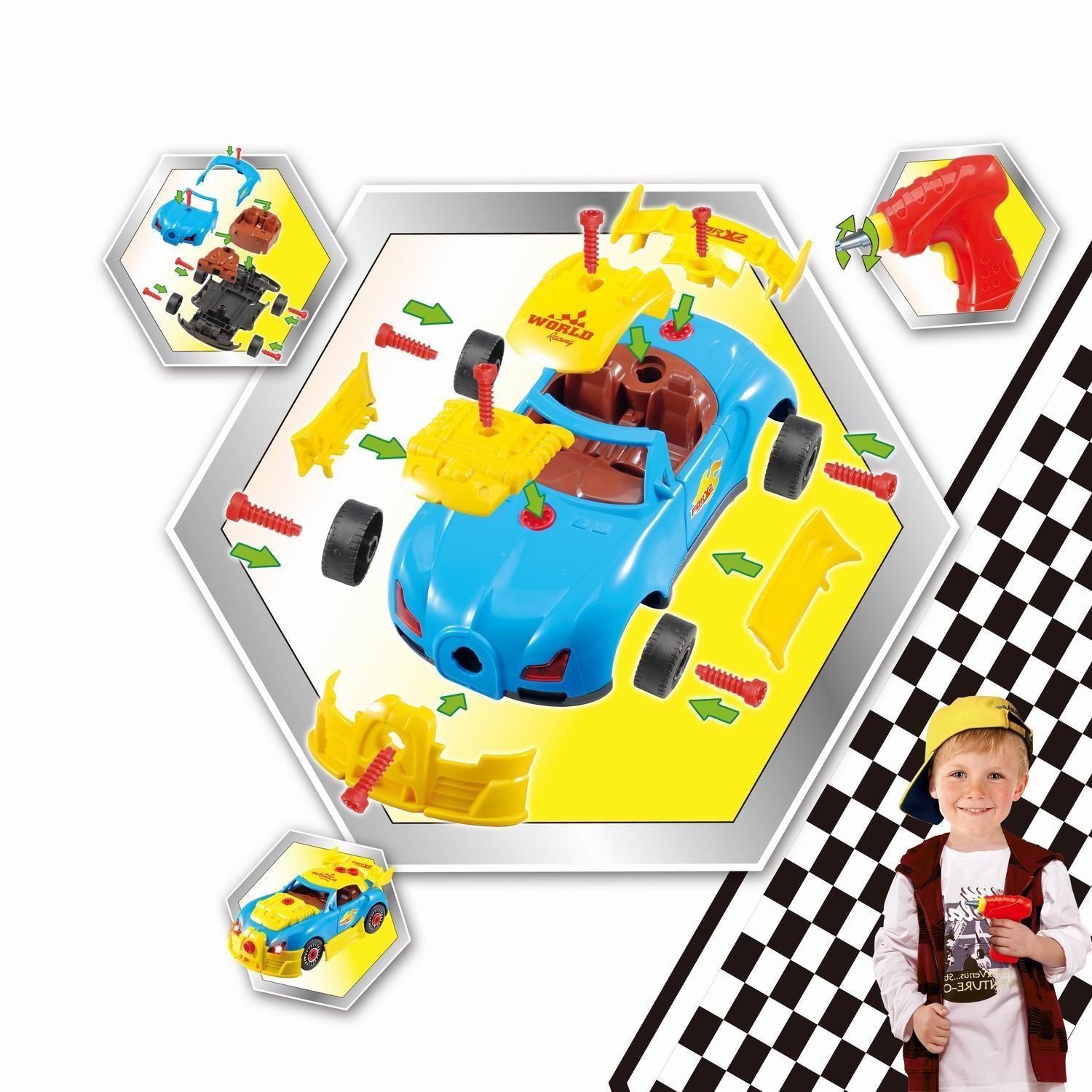SOKA Take Apart Racing Car STEM Kit with Drill, Screws and Parts
