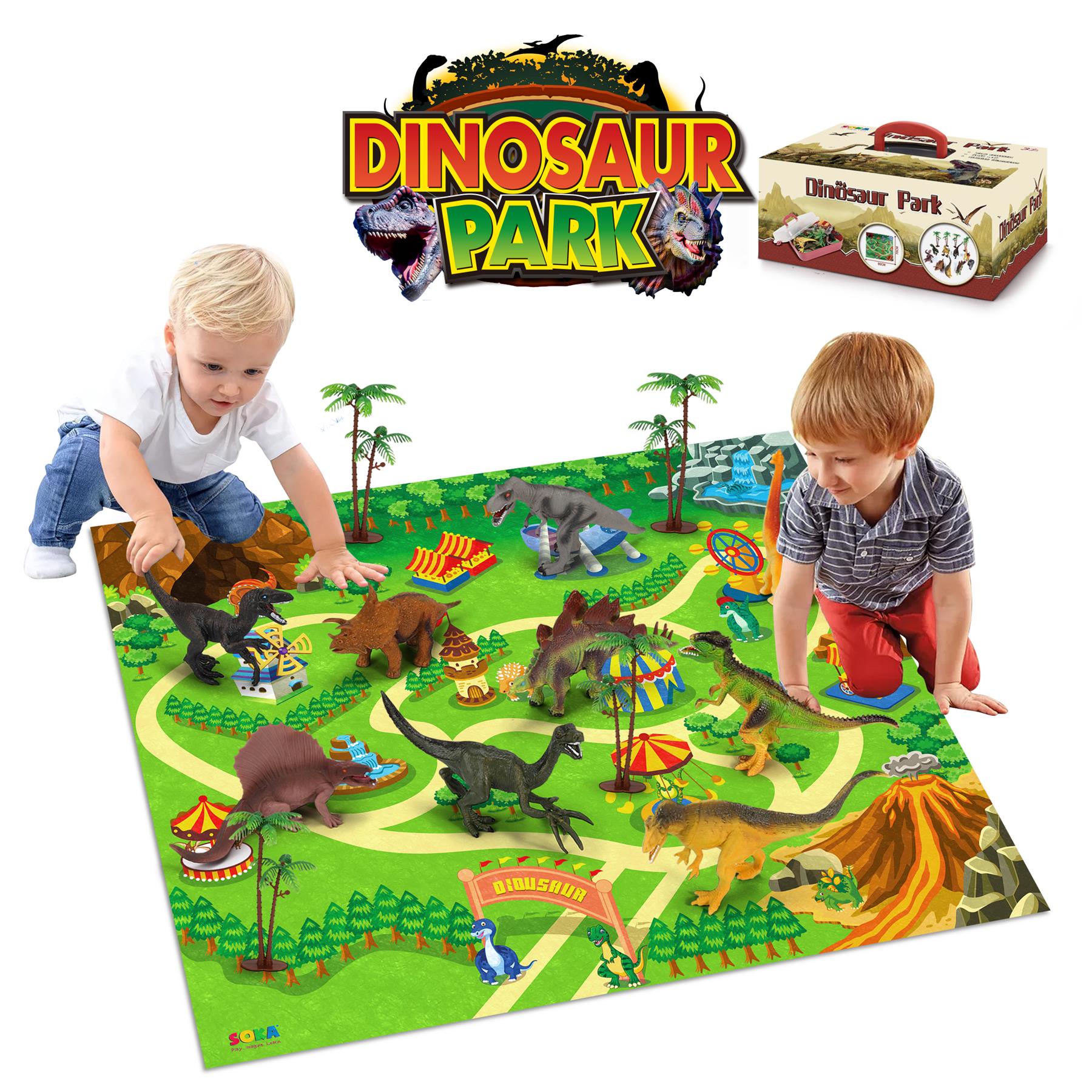 SOKA 9-Piece Dinosaur Action Figure Playset with Playmat