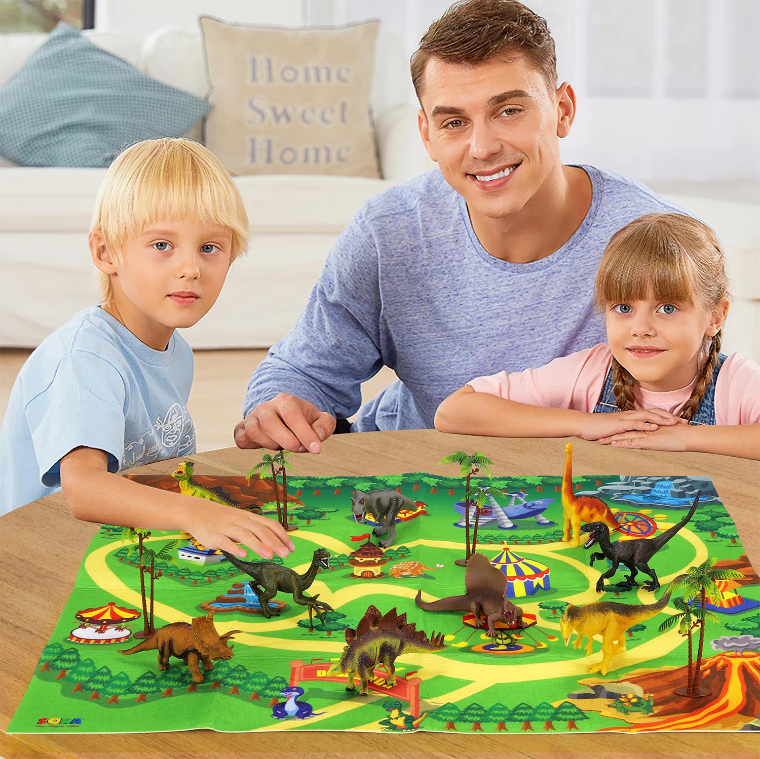 SOKA 9-Piece Dinosaur Action Figure Playset with Playmat