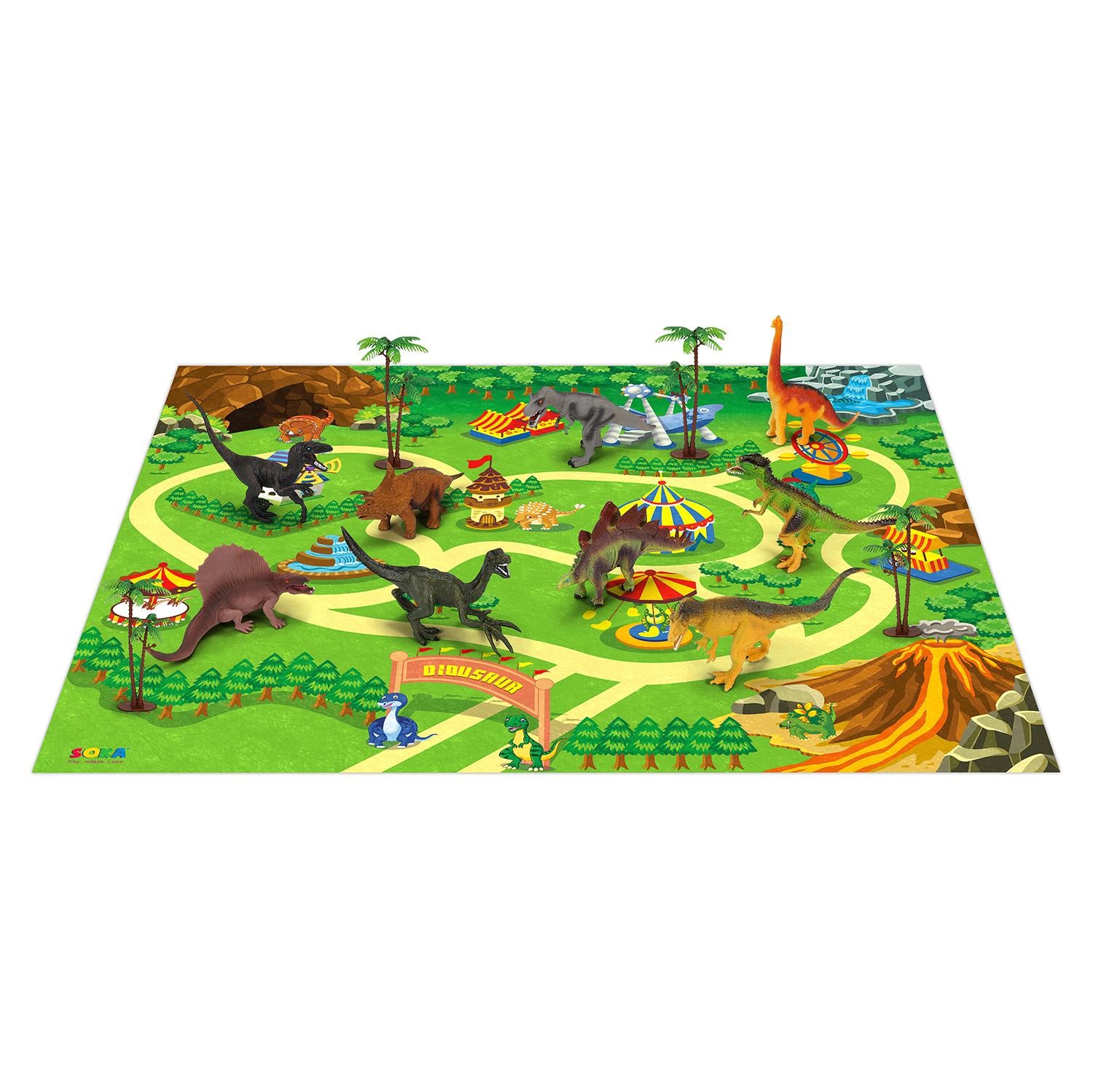 SOKA 9-Piece Dinosaur Action Figure Playset with Playmat