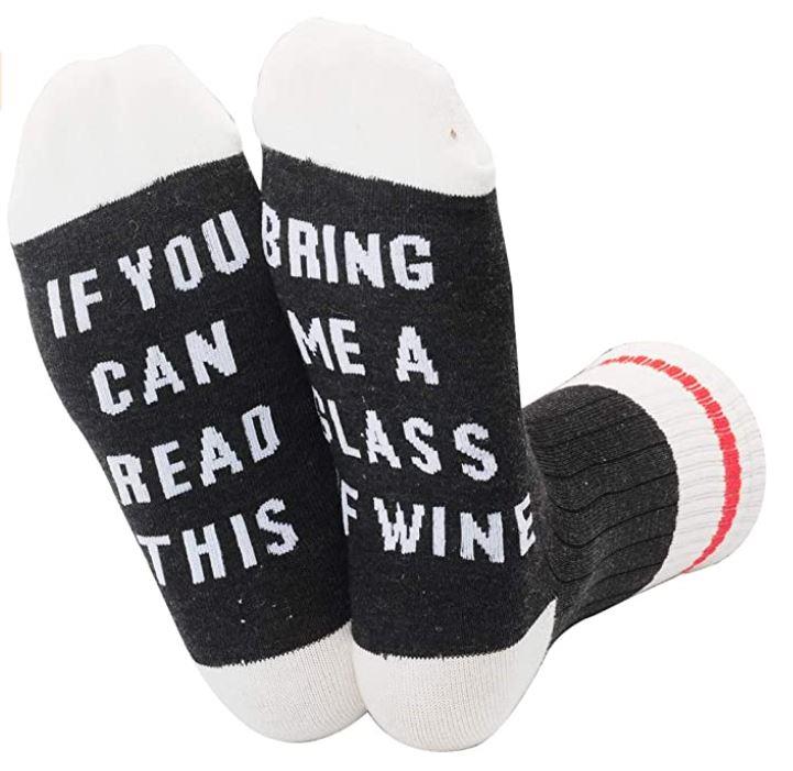 Vinsani Bring Me a Glass of Wine Slogan Calf Socks, UK 4-10, Unisex, Machine Washable
