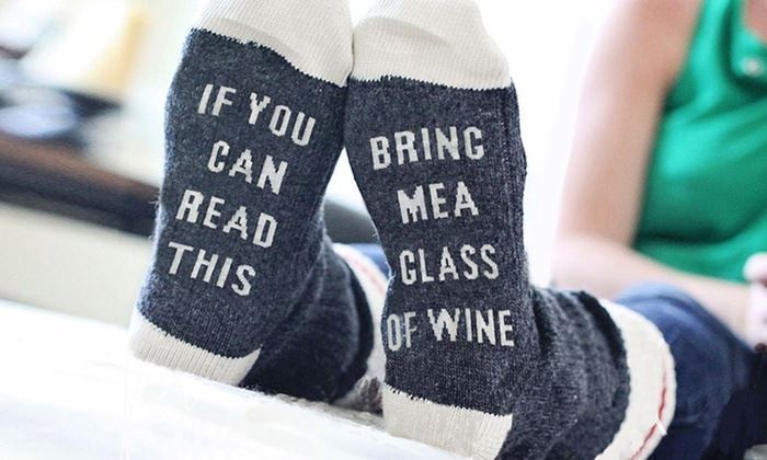 Vinsani Bring Me a Glass of Wine Slogan Calf Socks, UK 4-10, Unisex, Machine Washable