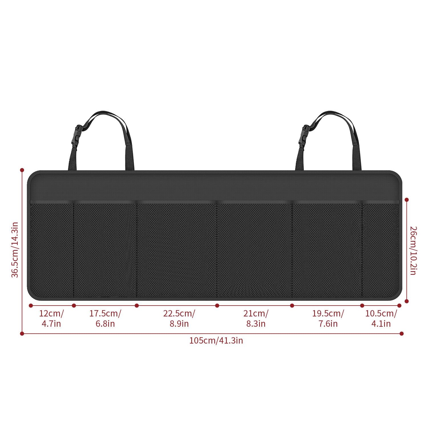 Vinsani Hanging Car Boot Organiser Black with Multi Mesh Pockets
