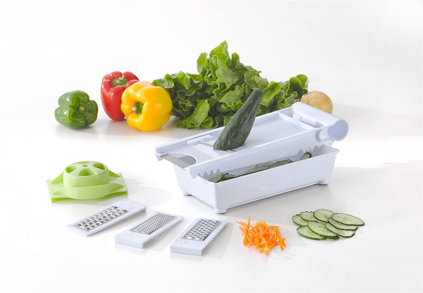 Vinsani 6 in 1 Grater with 5 Interchangeable Inserts, Food Holder and Blade Storage