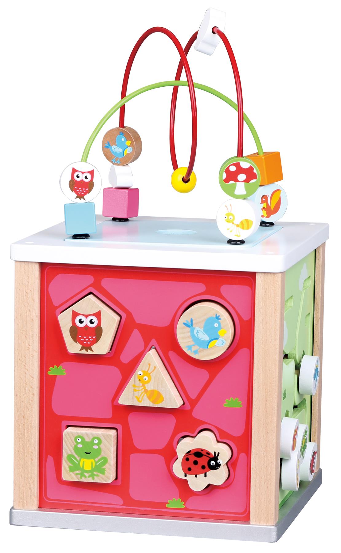 Lelin Multi-Activity Nature Activity Cube Toy for 12 Months+ Kids with Bead Frame, Shape Blocks, Maze, Flip a Block and Gear Wheel