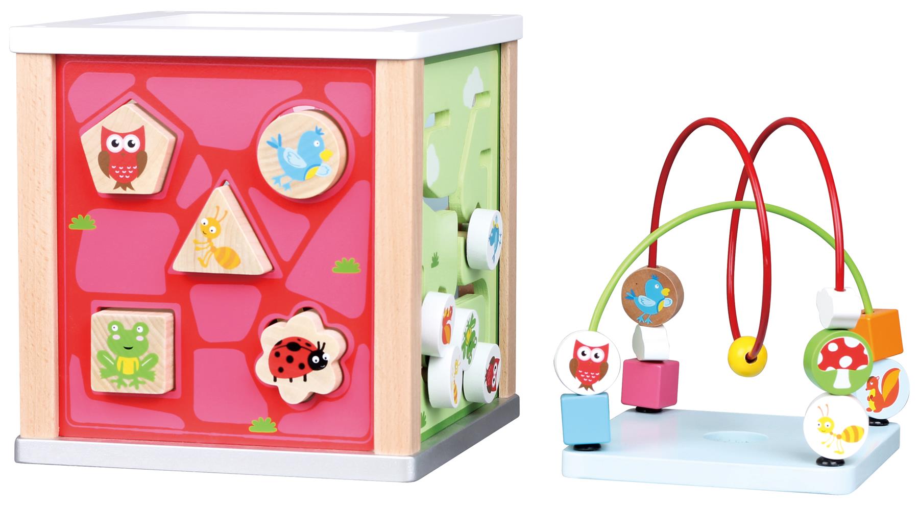 Lelin Multi-Activity Nature Activity Cube Toy for 12 Months+ Kids with Bead Frame, Shape Blocks, Maze, Flip a Block and Gear Wheel