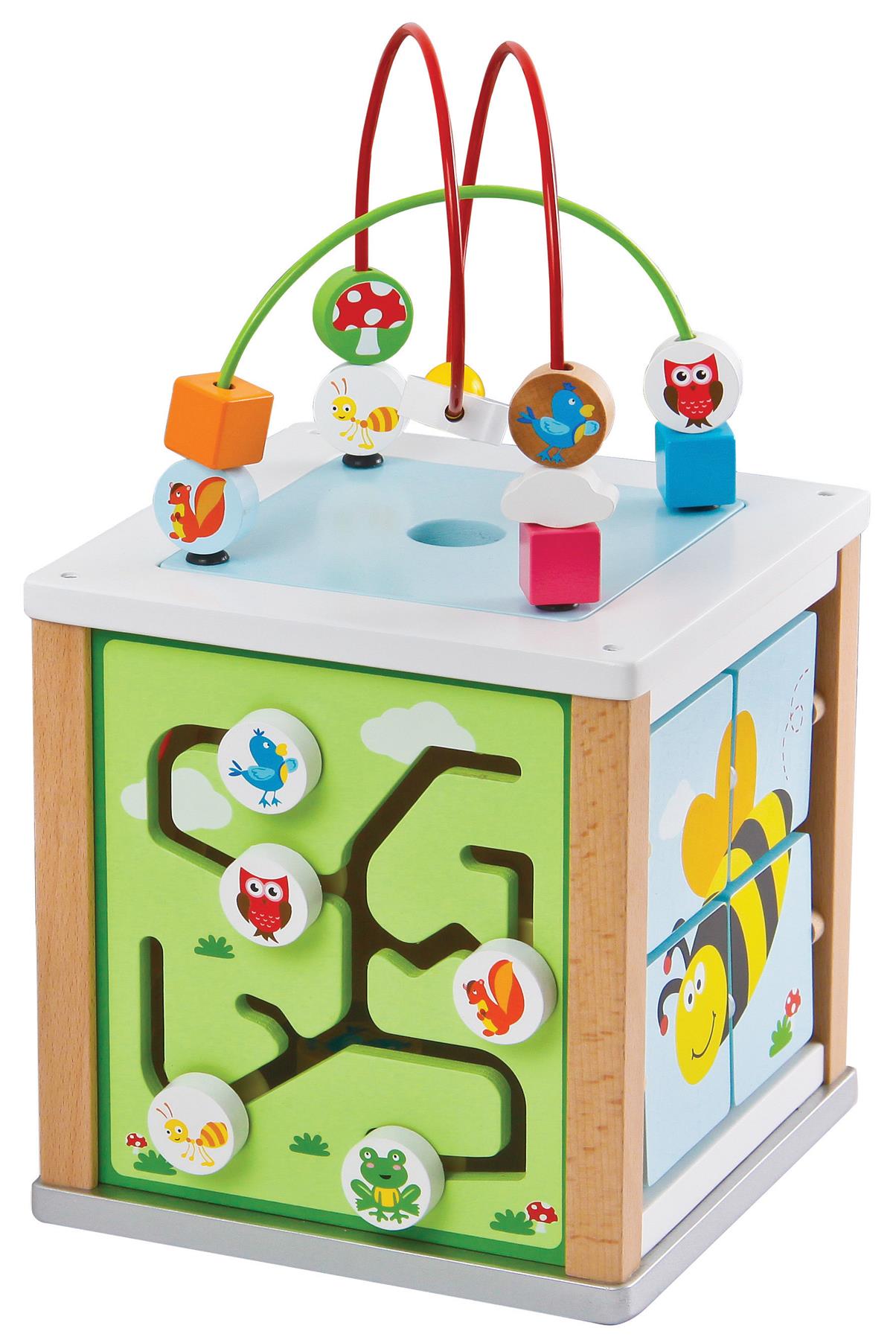 Lelin Multi-Activity Nature Activity Cube Toy for 12 Months+ Kids with Bead Frame, Shape Blocks, Maze, Flip a Block and Gear Wheel