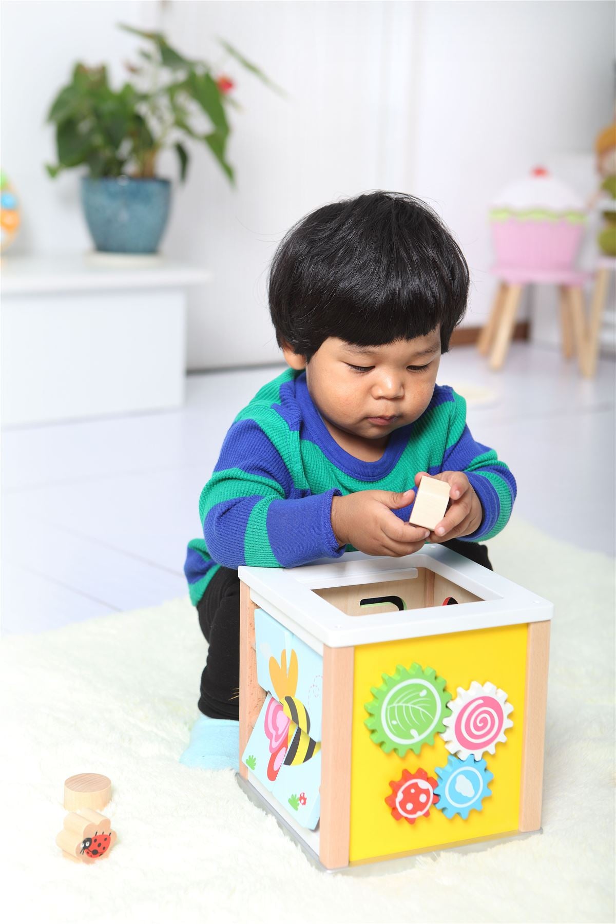 Lelin Multi-Activity Nature Activity Cube Toy for 12 Months+ Kids with Bead Frame, Shape Blocks, Maze, Flip a Block and Gear Wheel