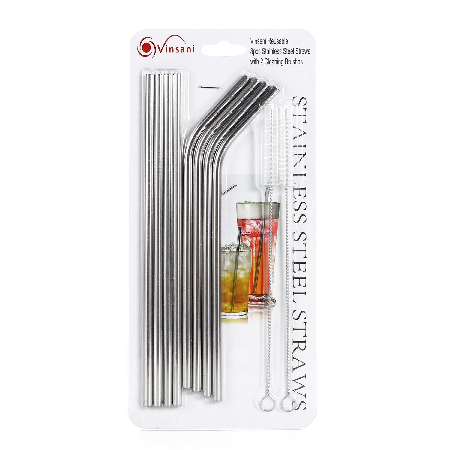 Vinsani Stainless Steel Drinking Straws, Smooth Finish, Rounded End, Suitable for Kids and Adults
