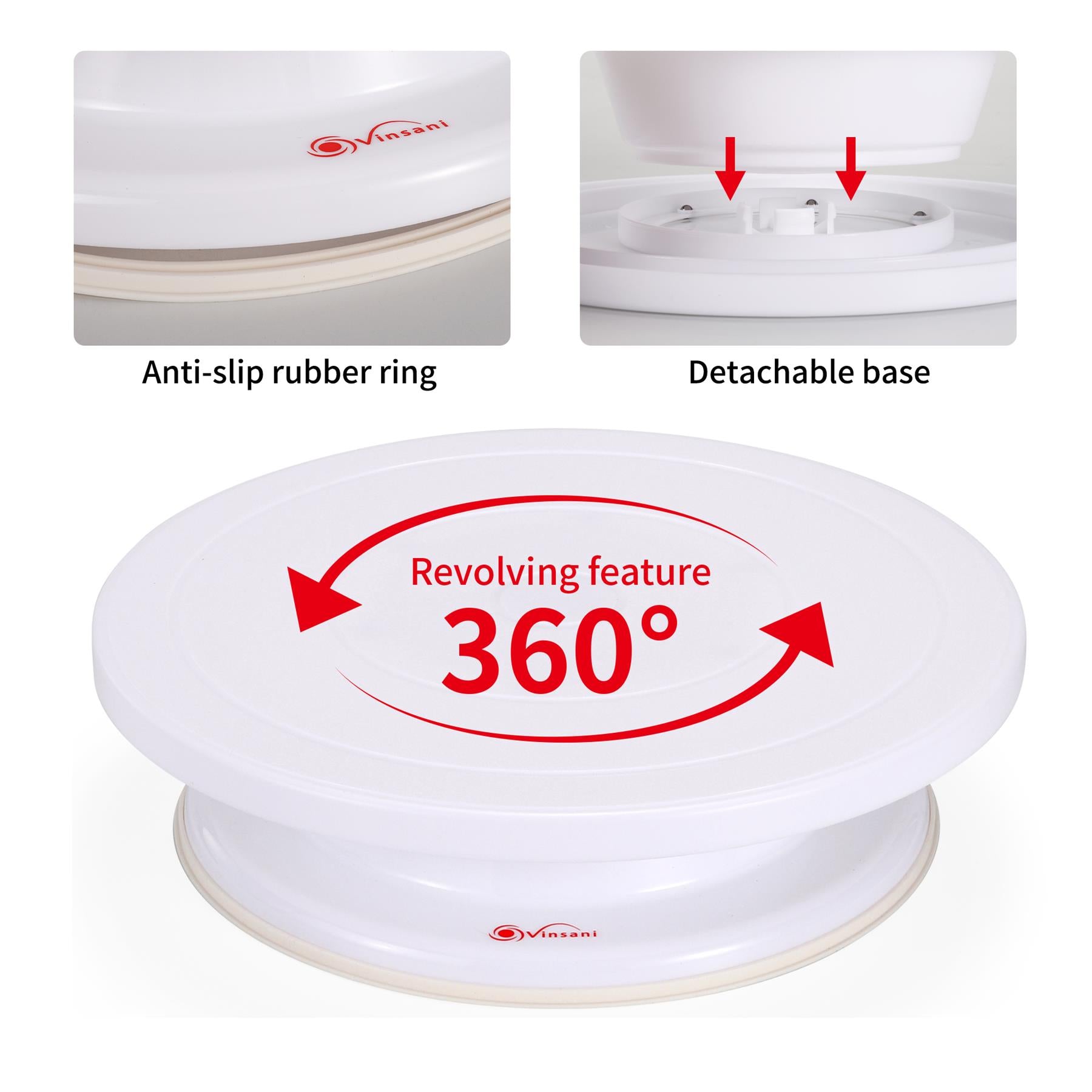 Vinsani Multi-Purpose Rotating Cake Turntable with 360-Degree Access for Decorating Cakes, Pastries and Cupcakes