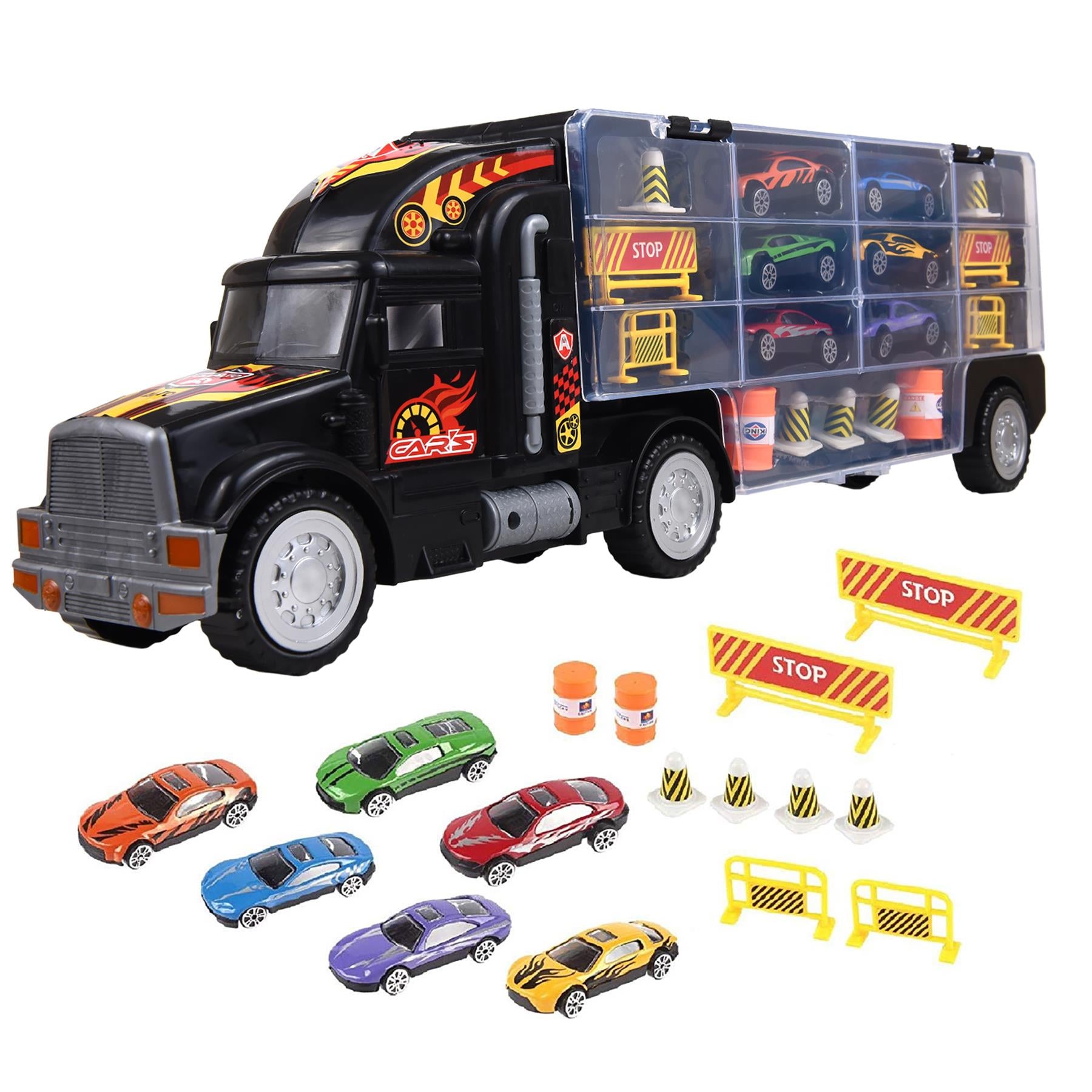 SOKA Transporter Truck Car Carrier Toy Set with 6 Die-Cast Cars