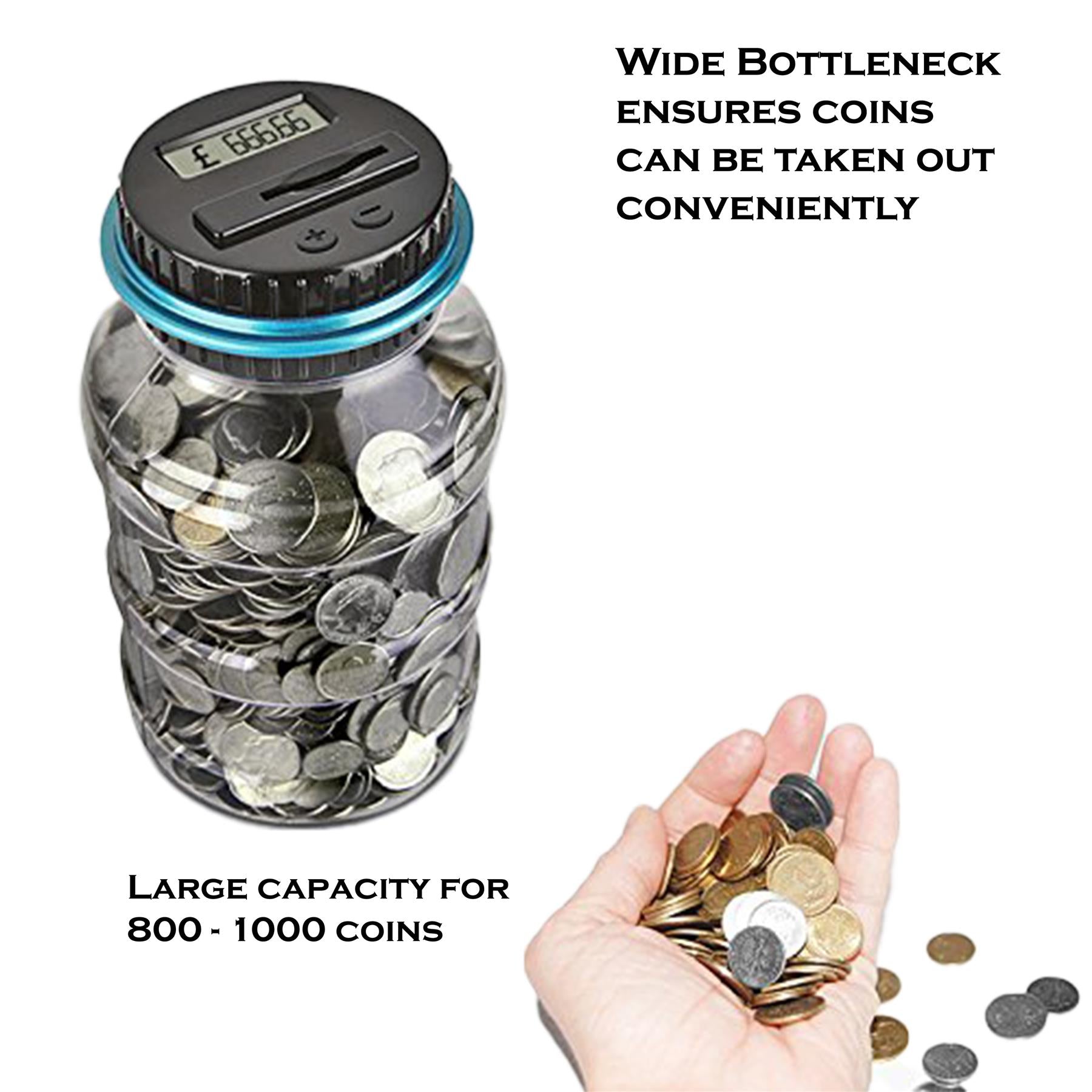 Vinsani Digital Coin Counting Money Jar, UK Coin Bank, LCD Screen, 1.8L Large Capacity
