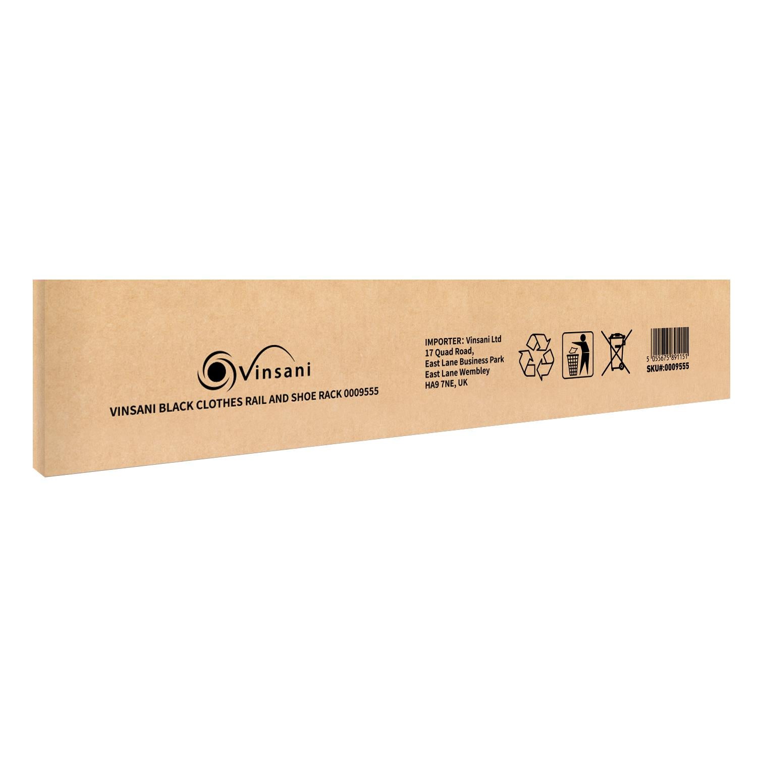 Vinsani Black Free-Standing Clothes Rail and Shoe Rack with Side Stoppers