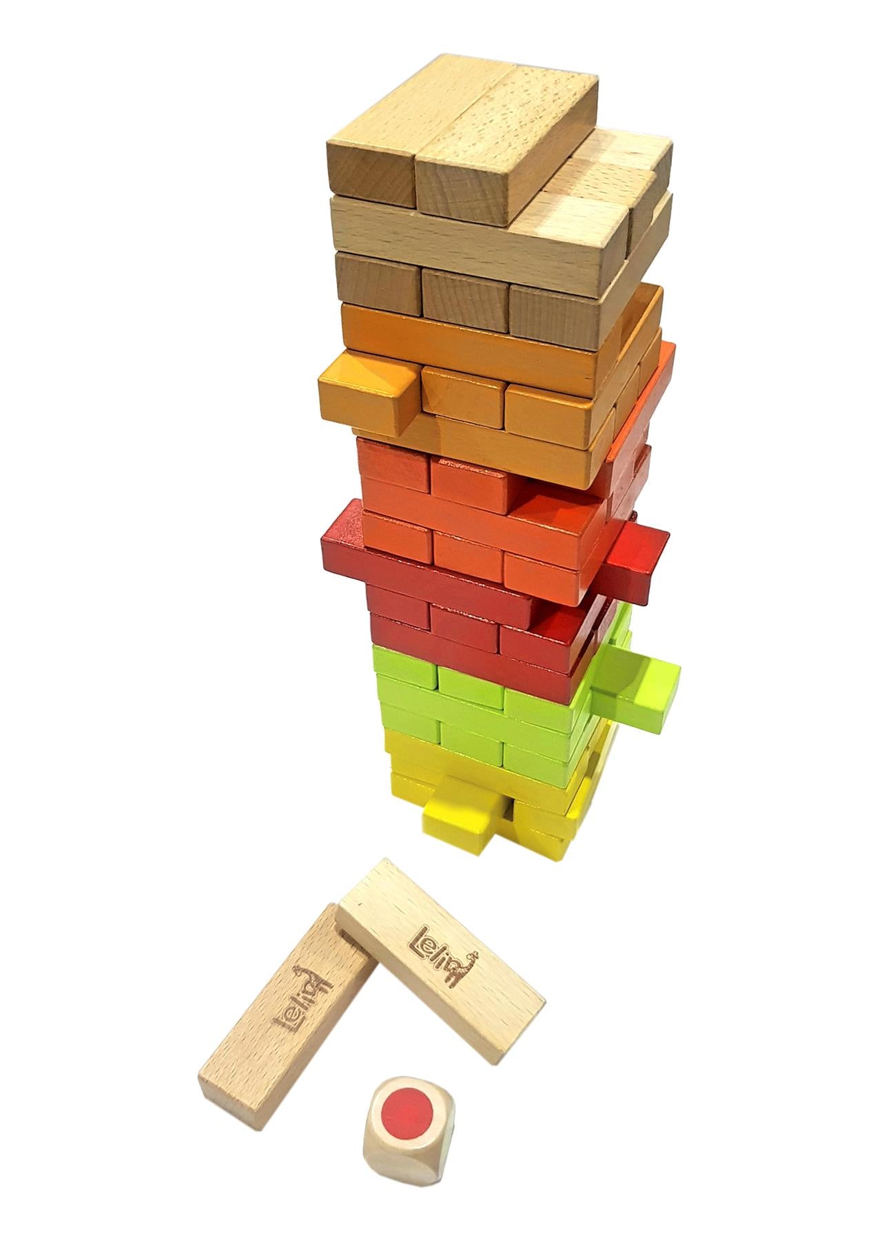 Lelin 56-Piece Solid Wood Tumbling Game with Dice L50072