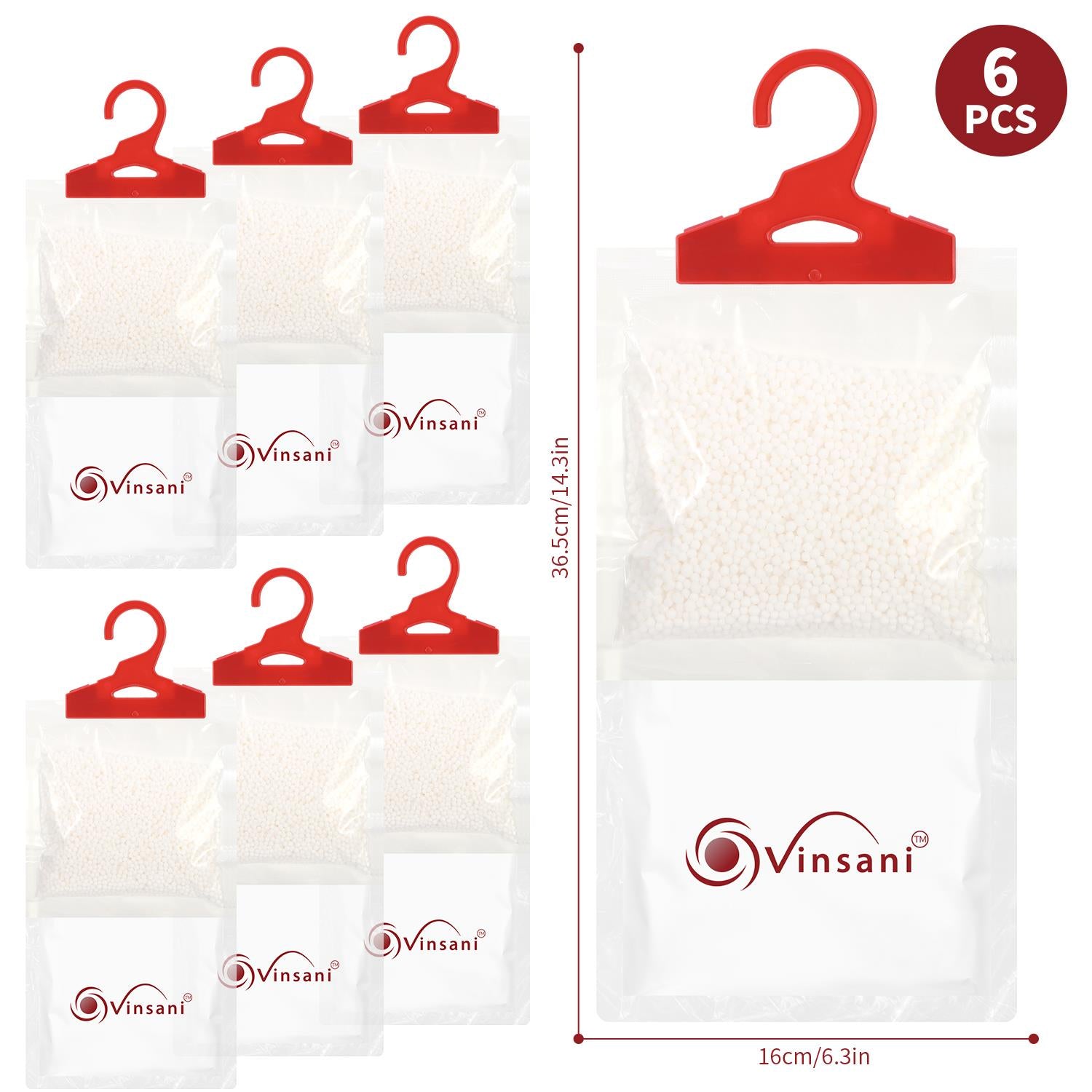 Vinsani 6 Pack Hanging Wardrobe Dehumidifier Bags