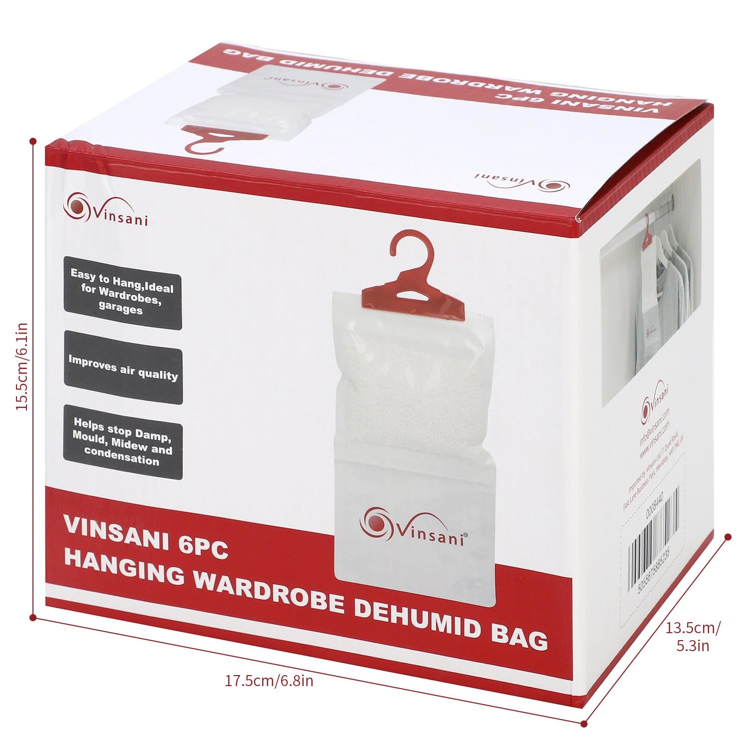 Vinsani 6 Pack Hanging Wardrobe Dehumidifier Bags