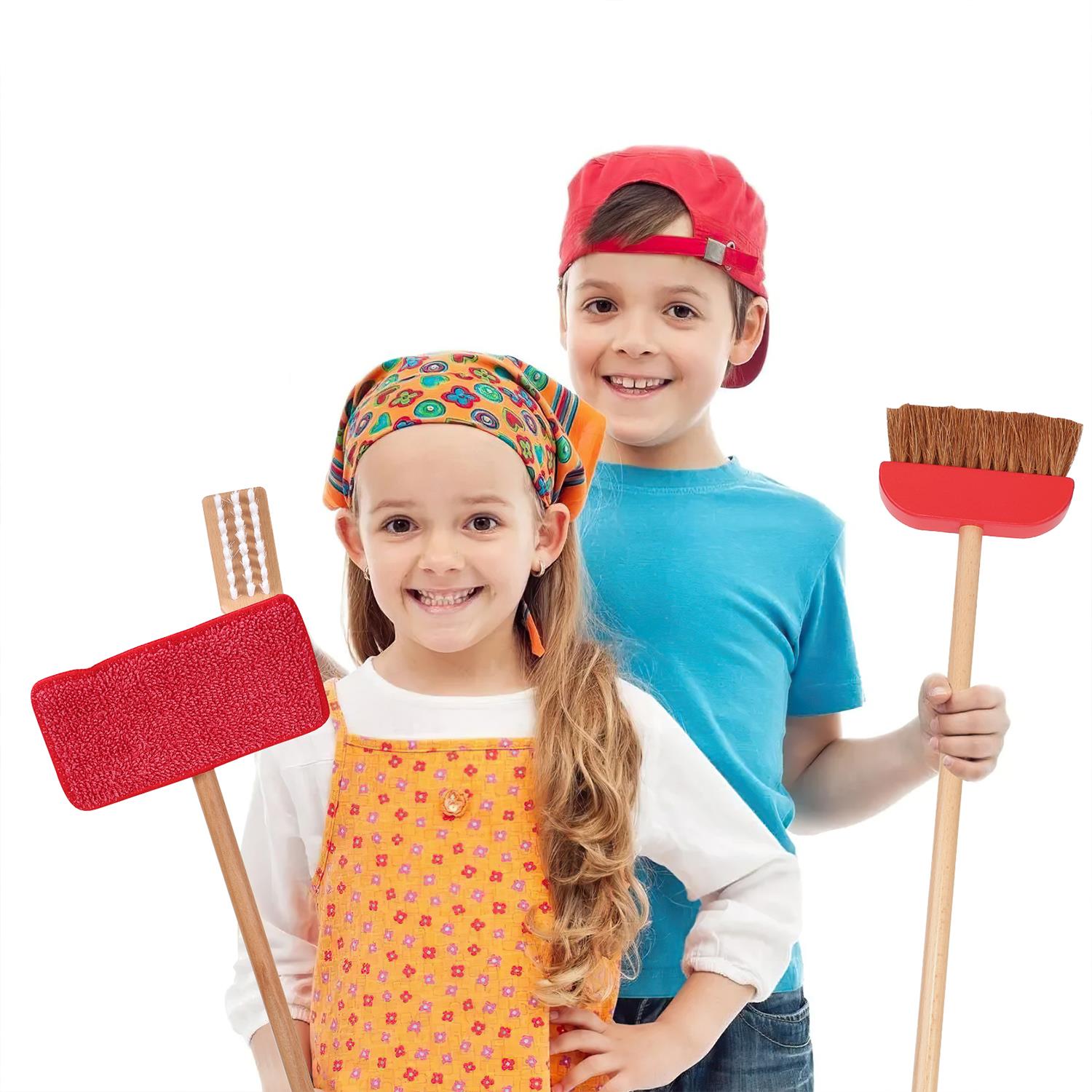 Lelin Wooden Kids Cleaning Play Set with Broom, Mop, Dustpan & Stand