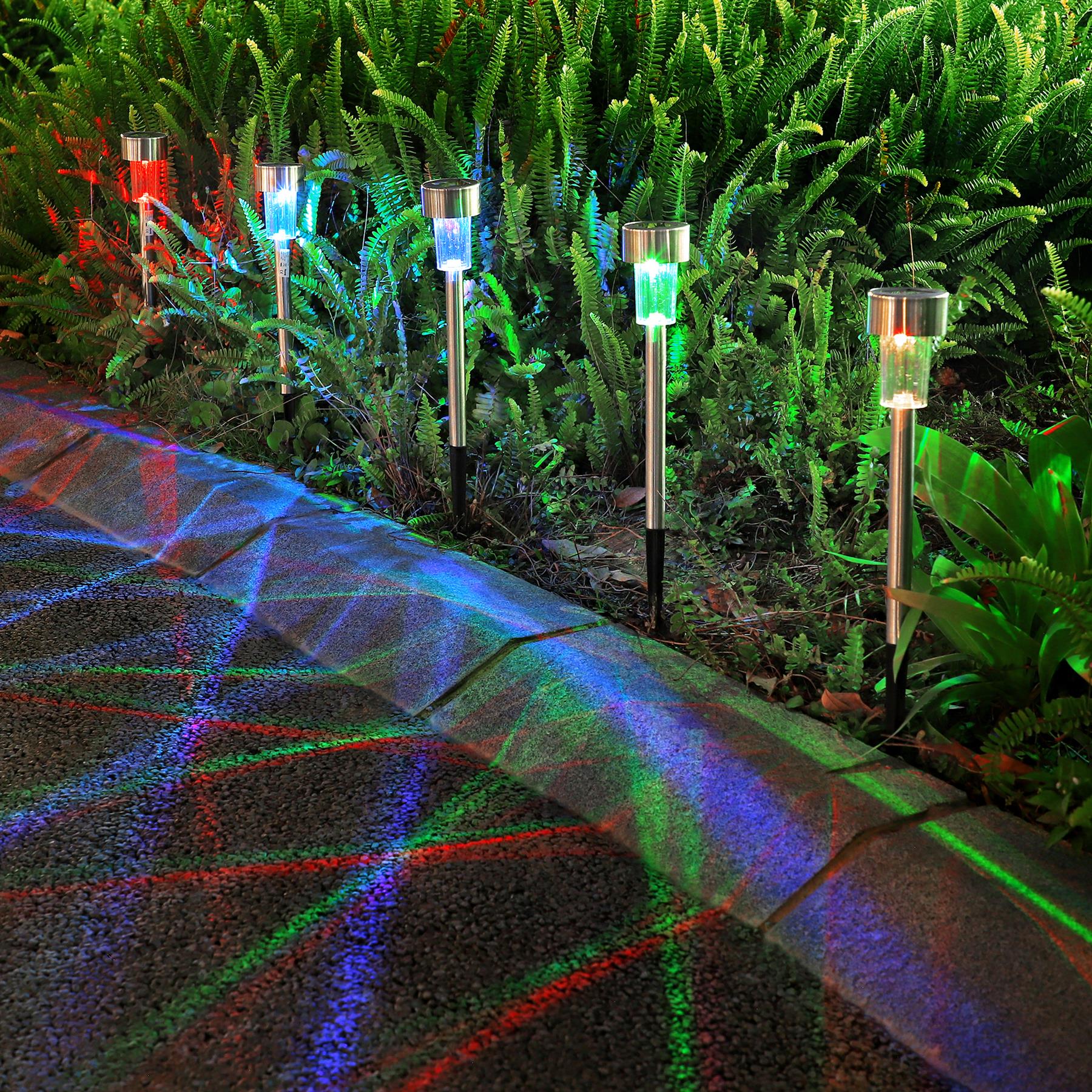 Vinsani 10 Pack Colour Changing Stainless Steel Solar Powered Stick Post LED Lights for Garden Borders, Paths, Driveways and Entrances, Water Resistant