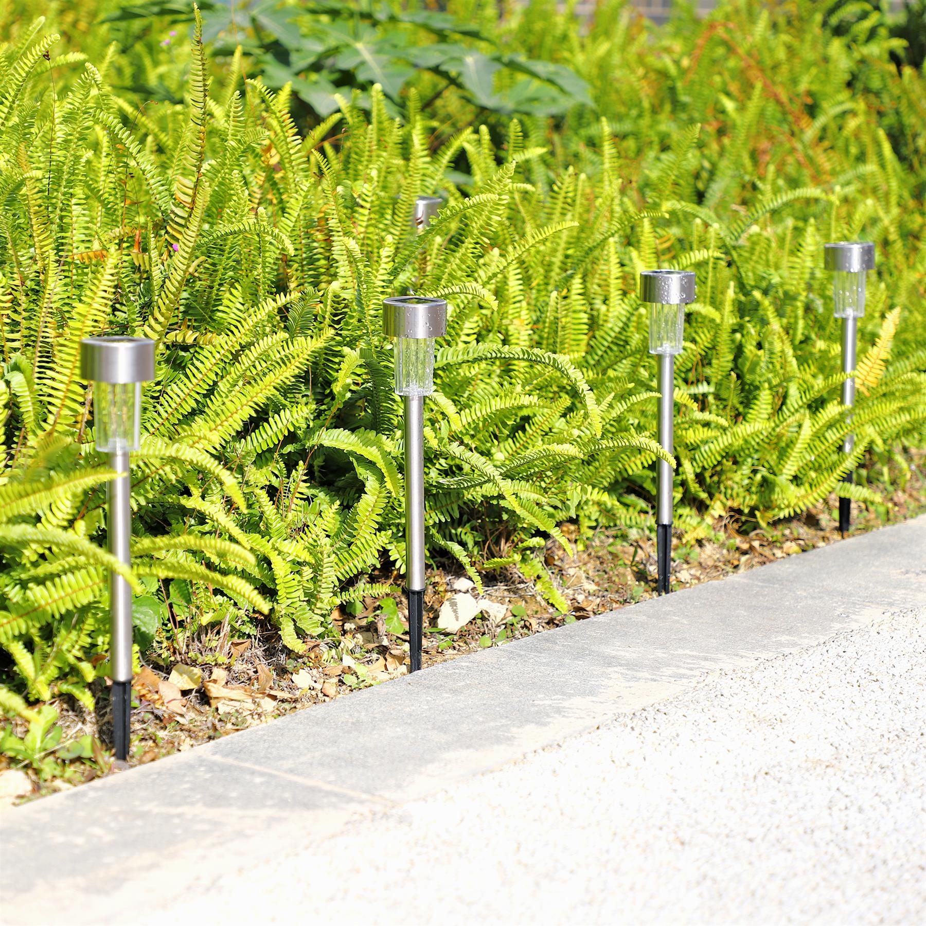 Vinsani 10 Pack Colour Changing Stainless Steel Solar Powered Stick Post LED Lights for Garden Borders, Paths, Driveways and Entrances, Water Resistant