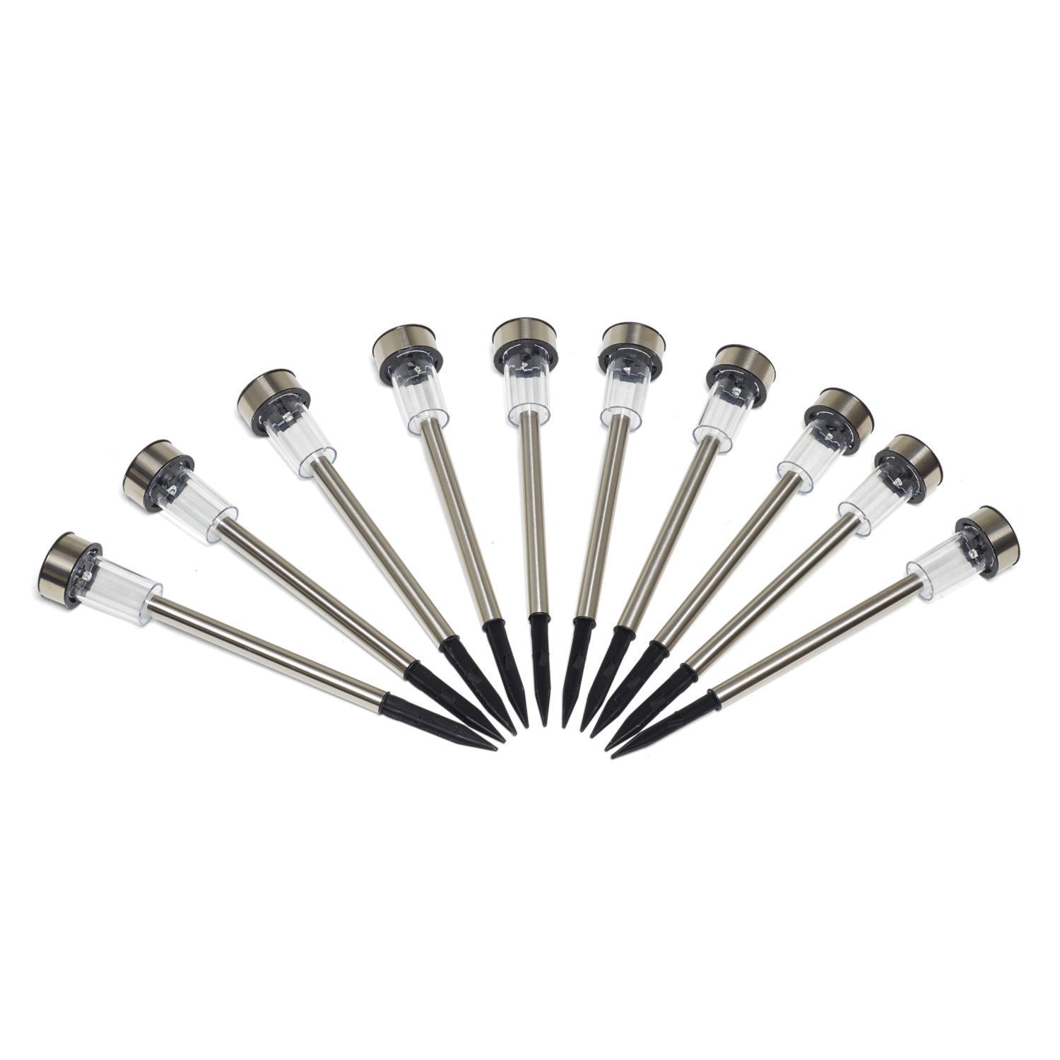 Vinsani 10 Pack Colour Changing Stainless Steel Solar Powered Stick Post LED Lights for Garden Borders, Paths, Driveways and Entrances, Water Resistant