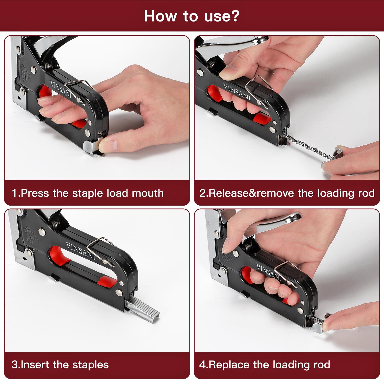 Vinsani Heavy Duty Adjustable Staple Gun Industrial Grade