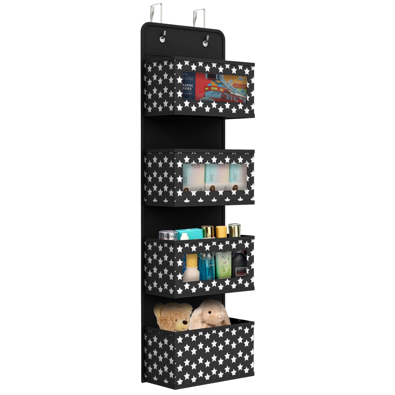 Vinsani 4 Tier Hanging Organiser with Clear Windows, Over Door Storage Organizer
