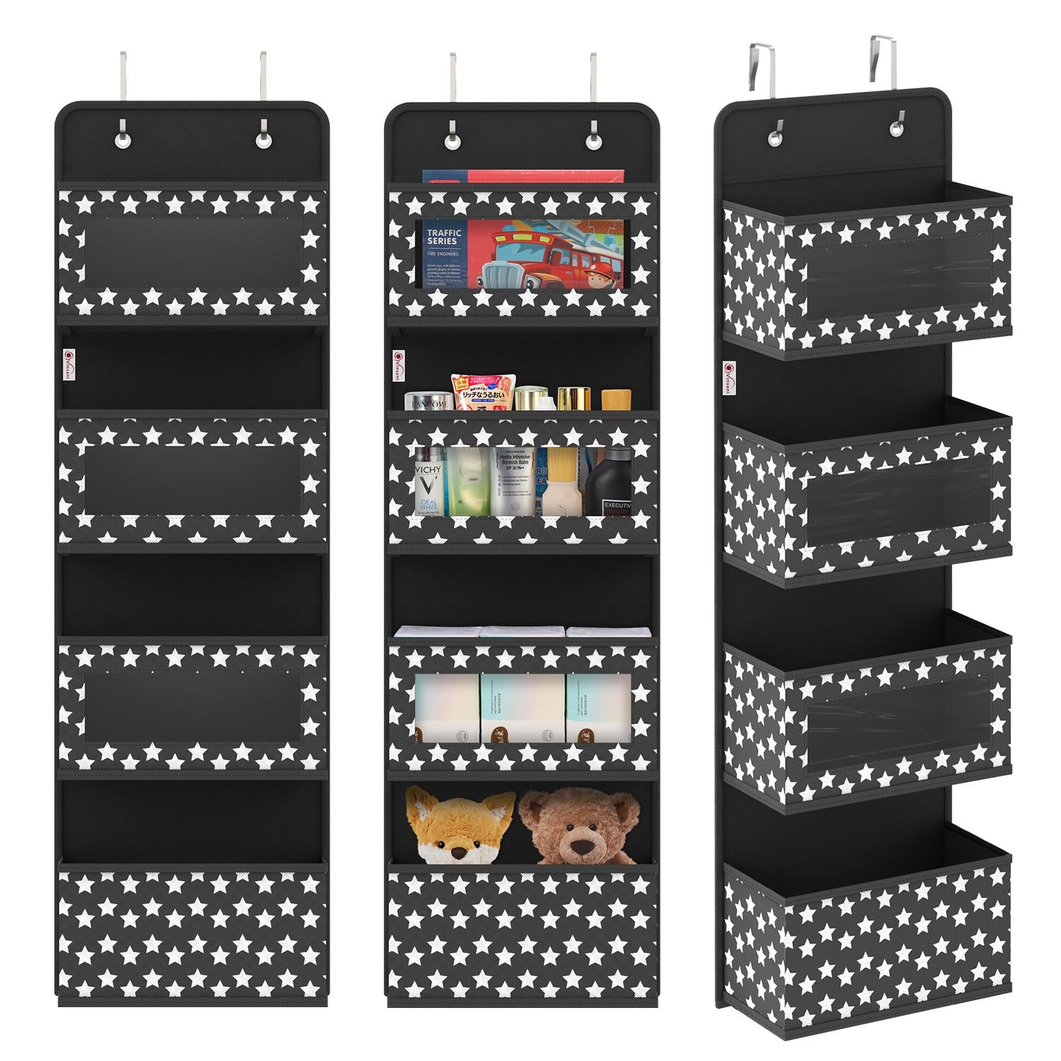 Vinsani 4 Tier Hanging Organiser with Clear Windows, Over Door Storage Organizer