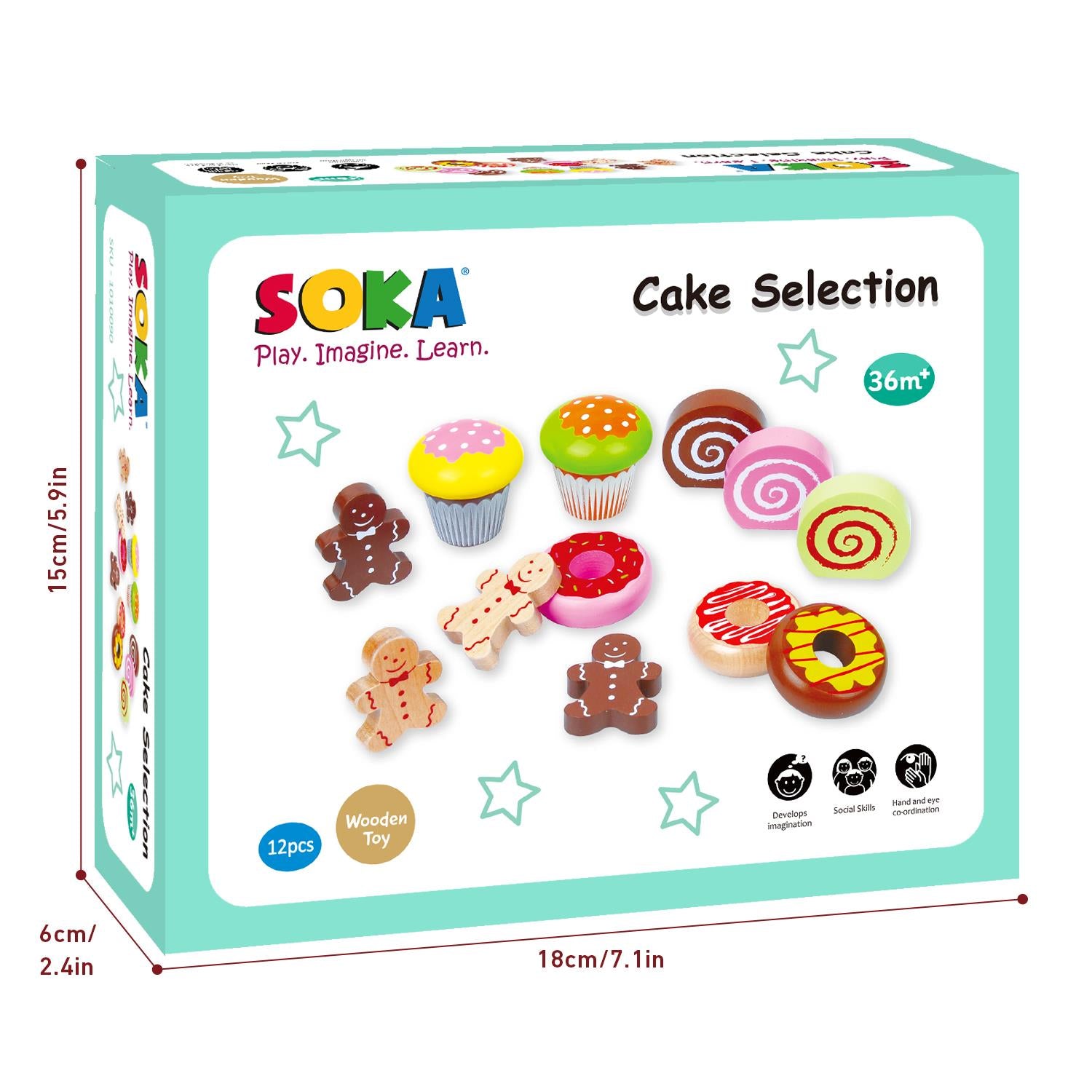 SOKA Wooden Cake Selection Playset for Pretend Tea Party