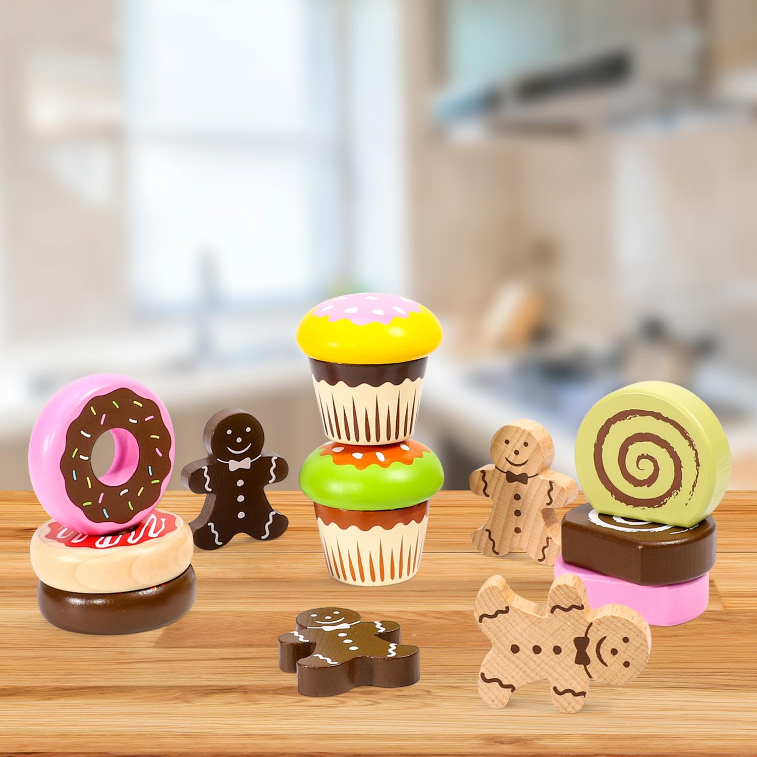 SOKA Wooden Cake Selection Playset for Pretend Tea Party
