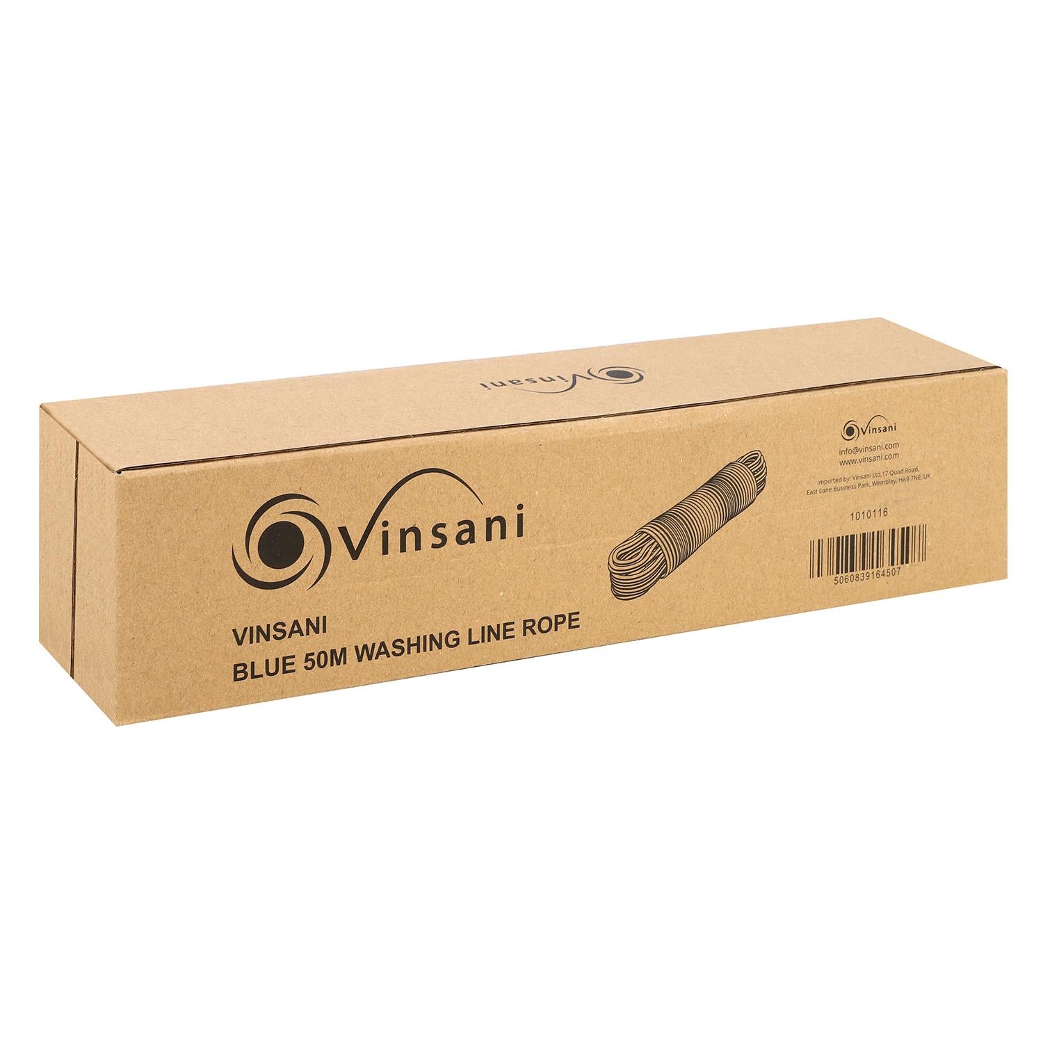Vinsani Blue 50m Washing Line Rope Steel Core PVC Coated 200kg Pulling Force