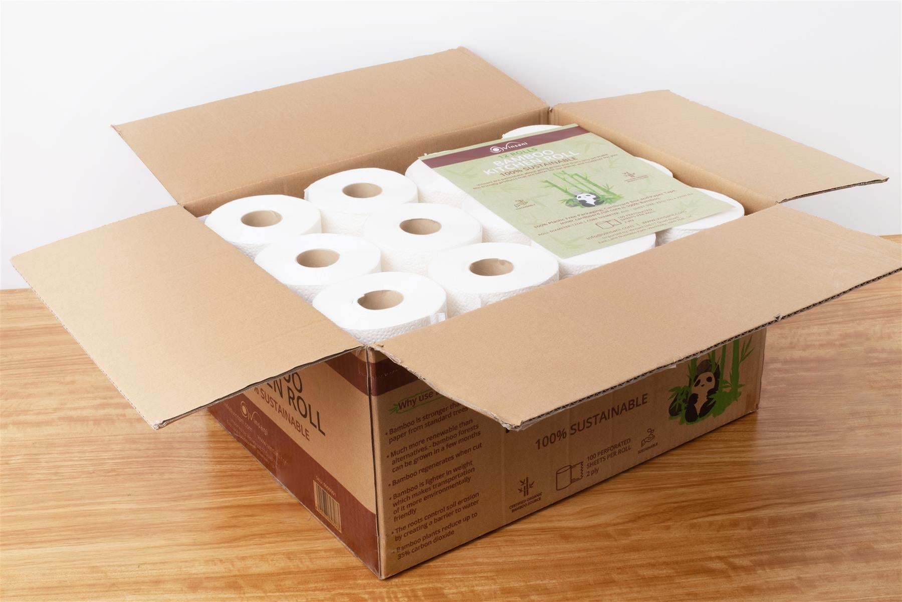 Vinsani Bamboo Kitchen Rolls, 12 Pack, Eco-Friendly & Absorbent