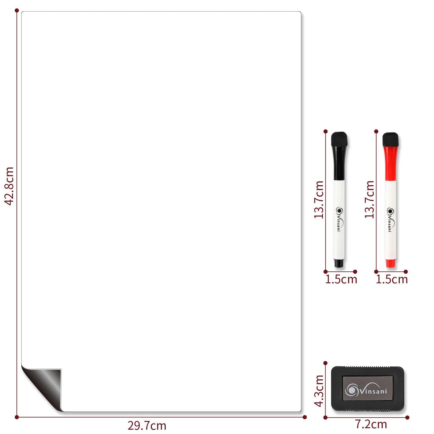 Vinsani A3 Magnetic Whiteboard Set with 2 Markers & Eraser