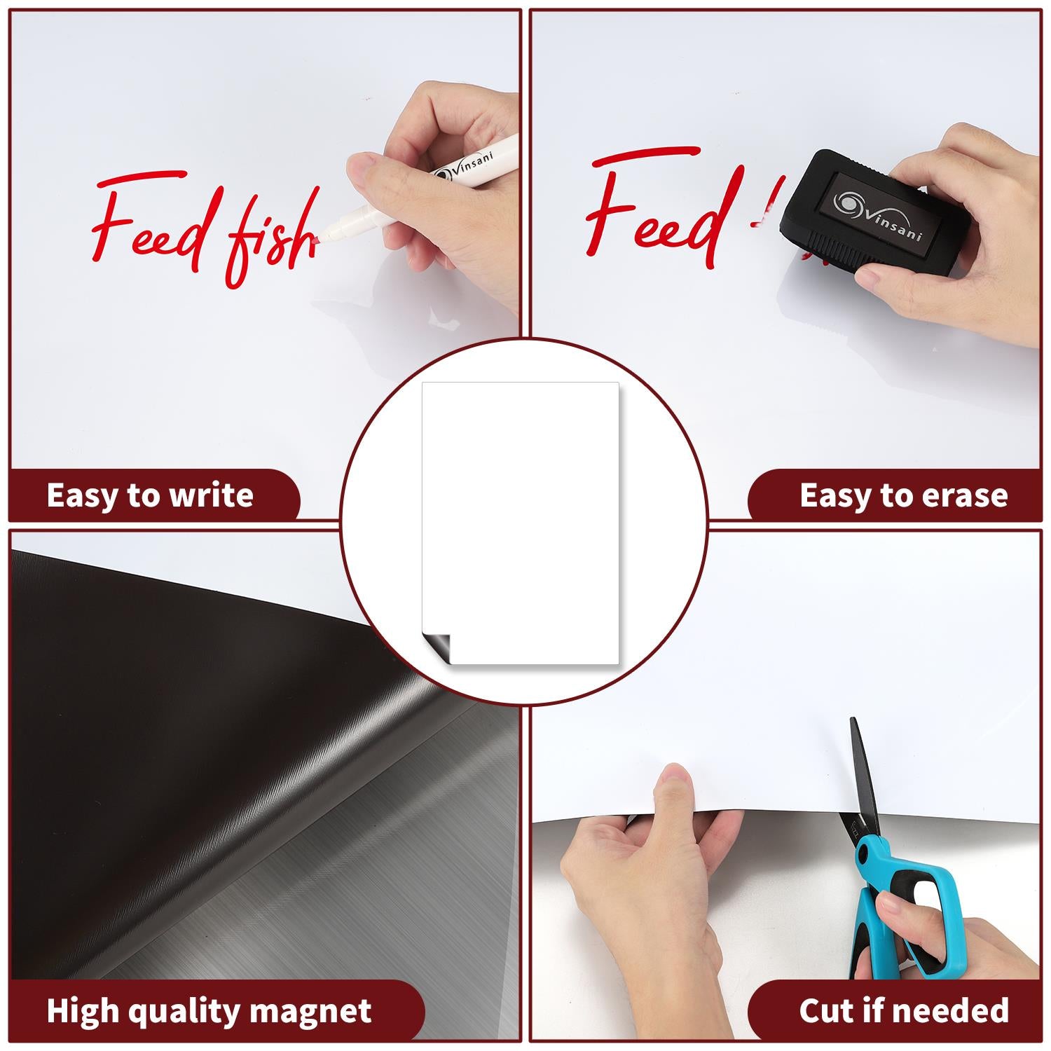 Vinsani A3 Magnetic Whiteboard Set with 2 Markers & Eraser