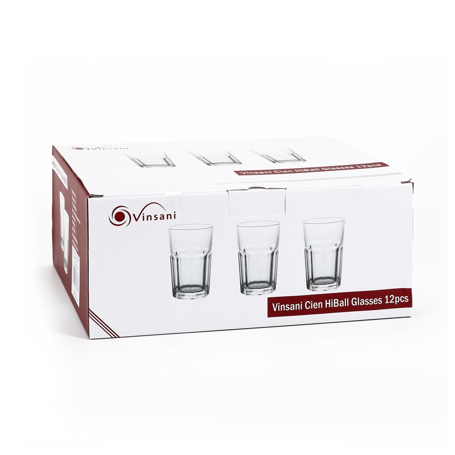 Vinsani Cien HiBall Long Drink Glasses Set of 12