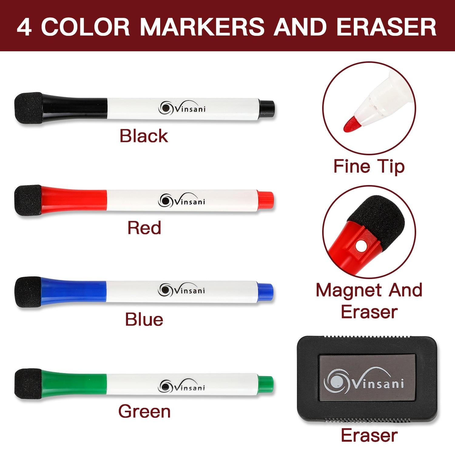 Vinsani Magnetic Monthly Planner Whiteboard with 4 Markers & Eraser