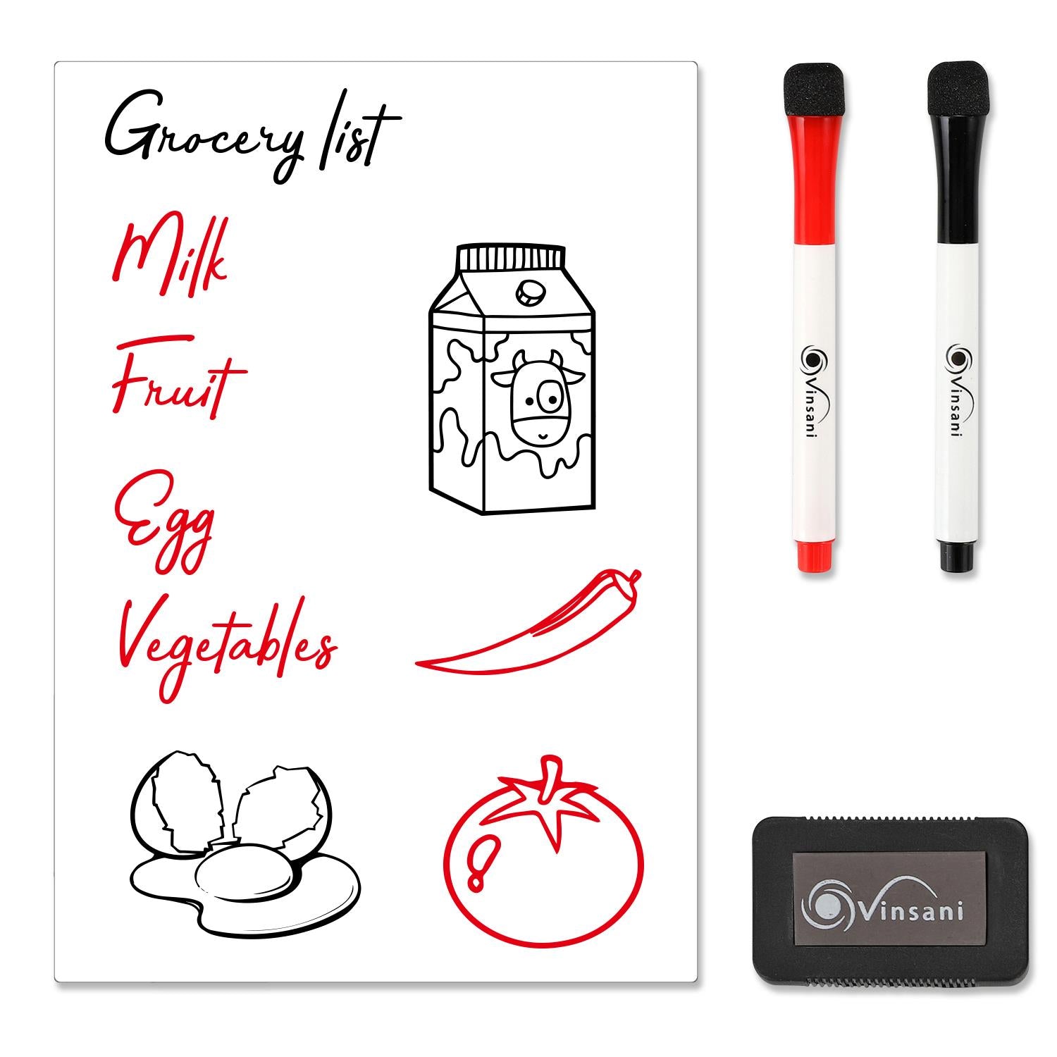 Vinsani A4 Magnetic Whiteboard with 2 Magnetic Dry Pens and Eraser Block