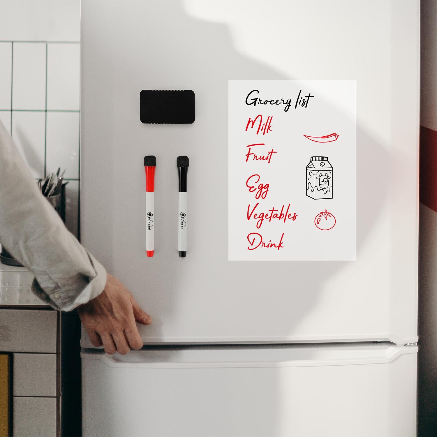 Vinsani A4 Magnetic Whiteboard with 2 Magnetic Dry Pens and Eraser Block