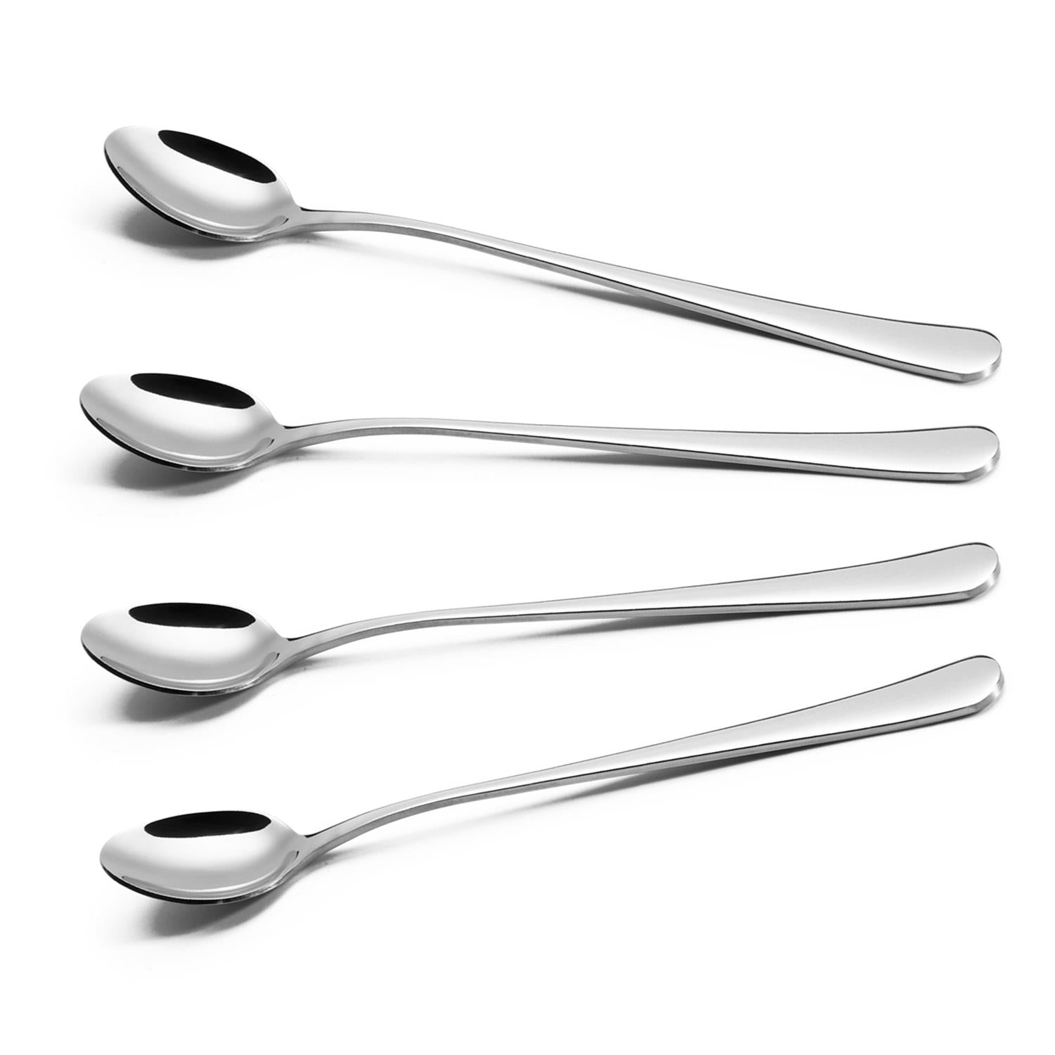 Vinsani 4-Piece Stainless Steel Long Handle Latte Spoon Set, Polished Mirror Finish