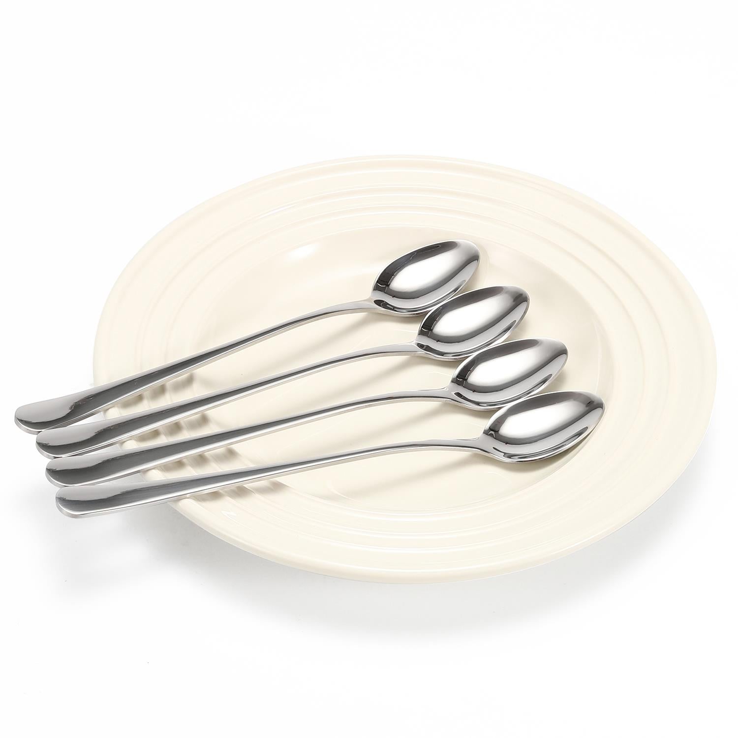Vinsani 4-Piece Stainless Steel Long Handle Latte Spoon Set, Polished Mirror Finish