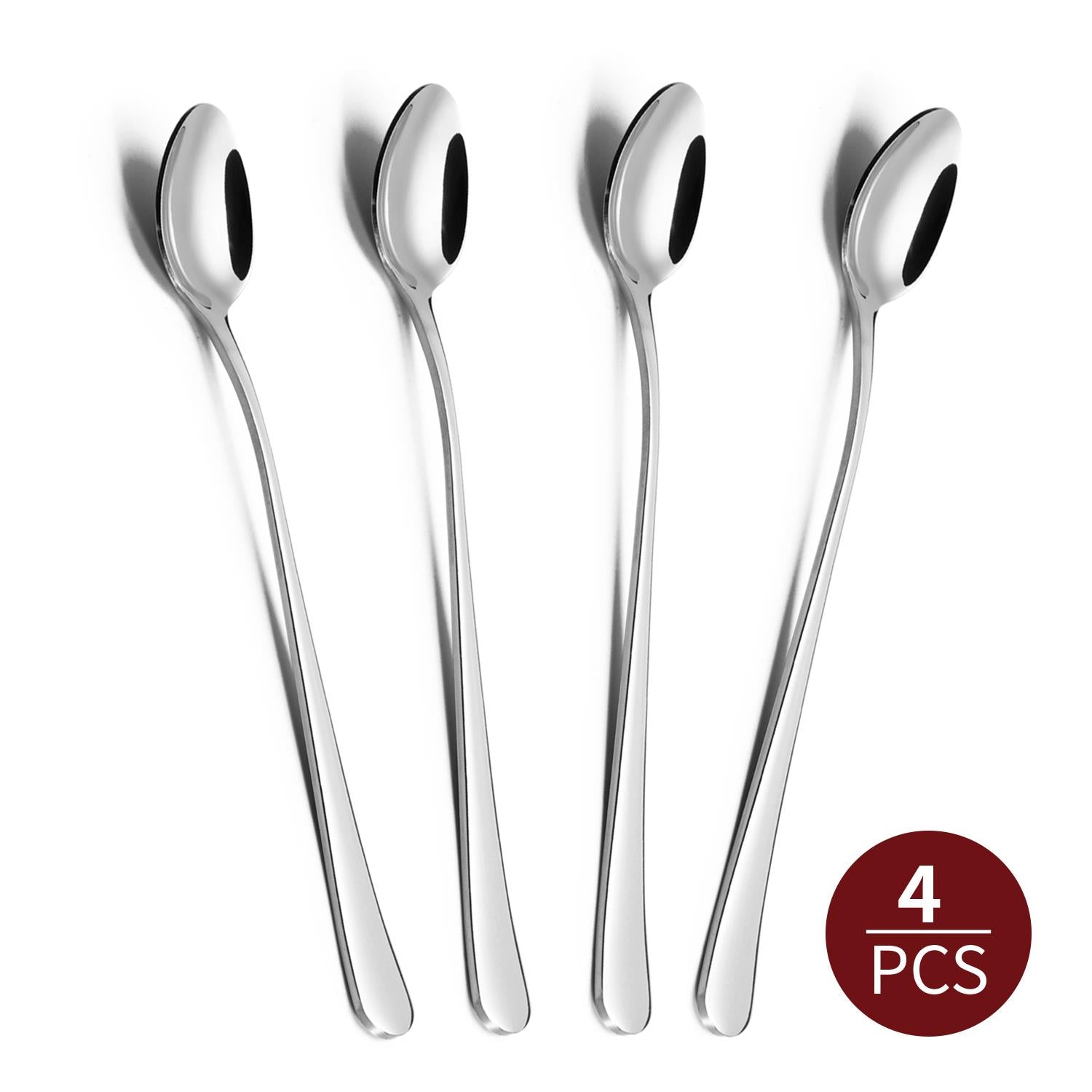 Vinsani 4-Piece Stainless Steel Long Handle Latte Spoon Set, Polished Mirror Finish