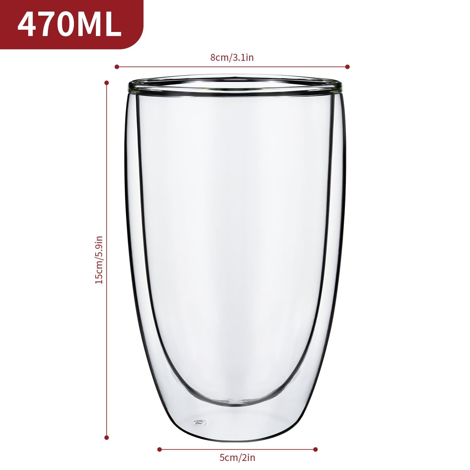 Vinsani Borosilicate Double Wall Glasses Set of 2, 470ml