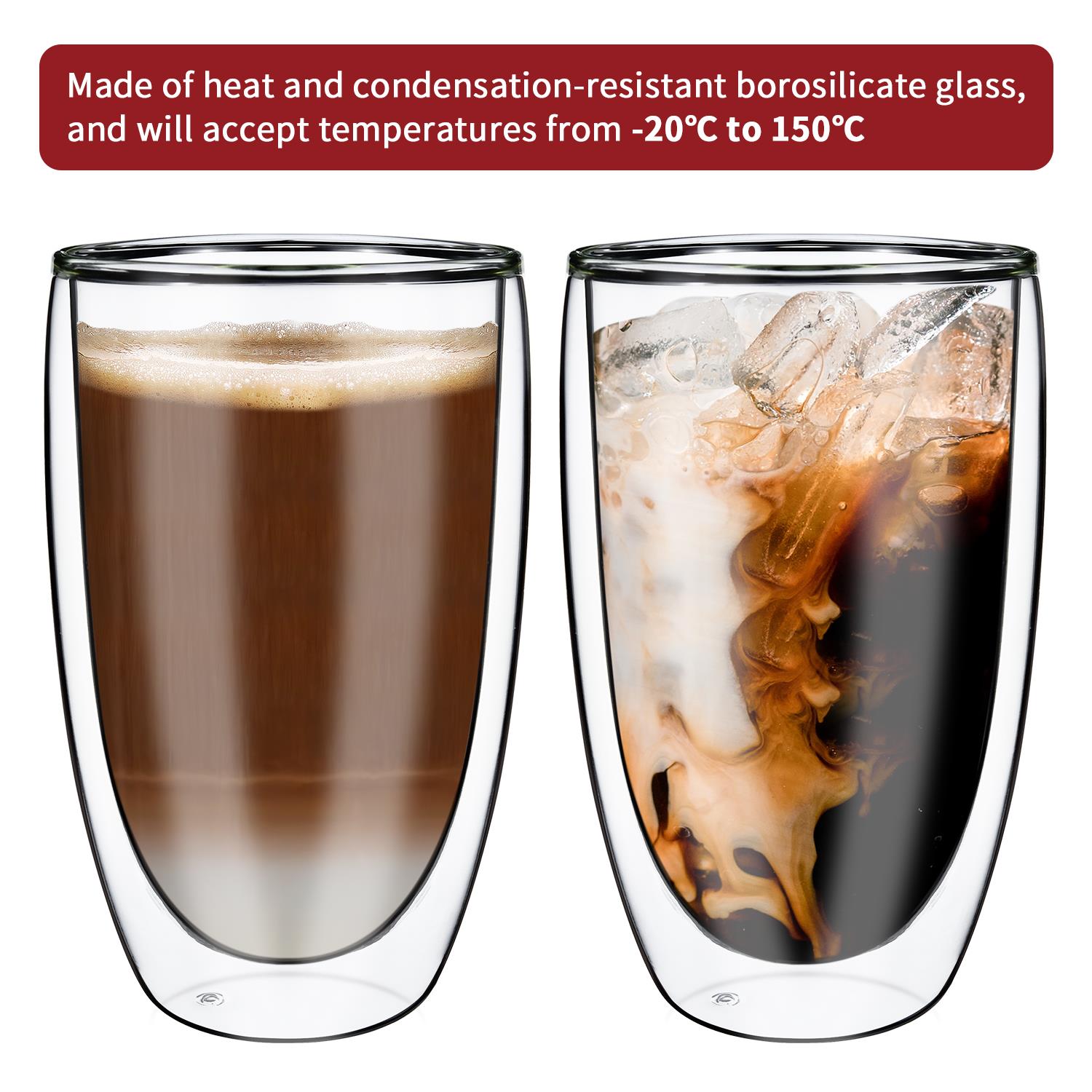 Vinsani Borosilicate Double Wall Glasses Set of 2, 470ml