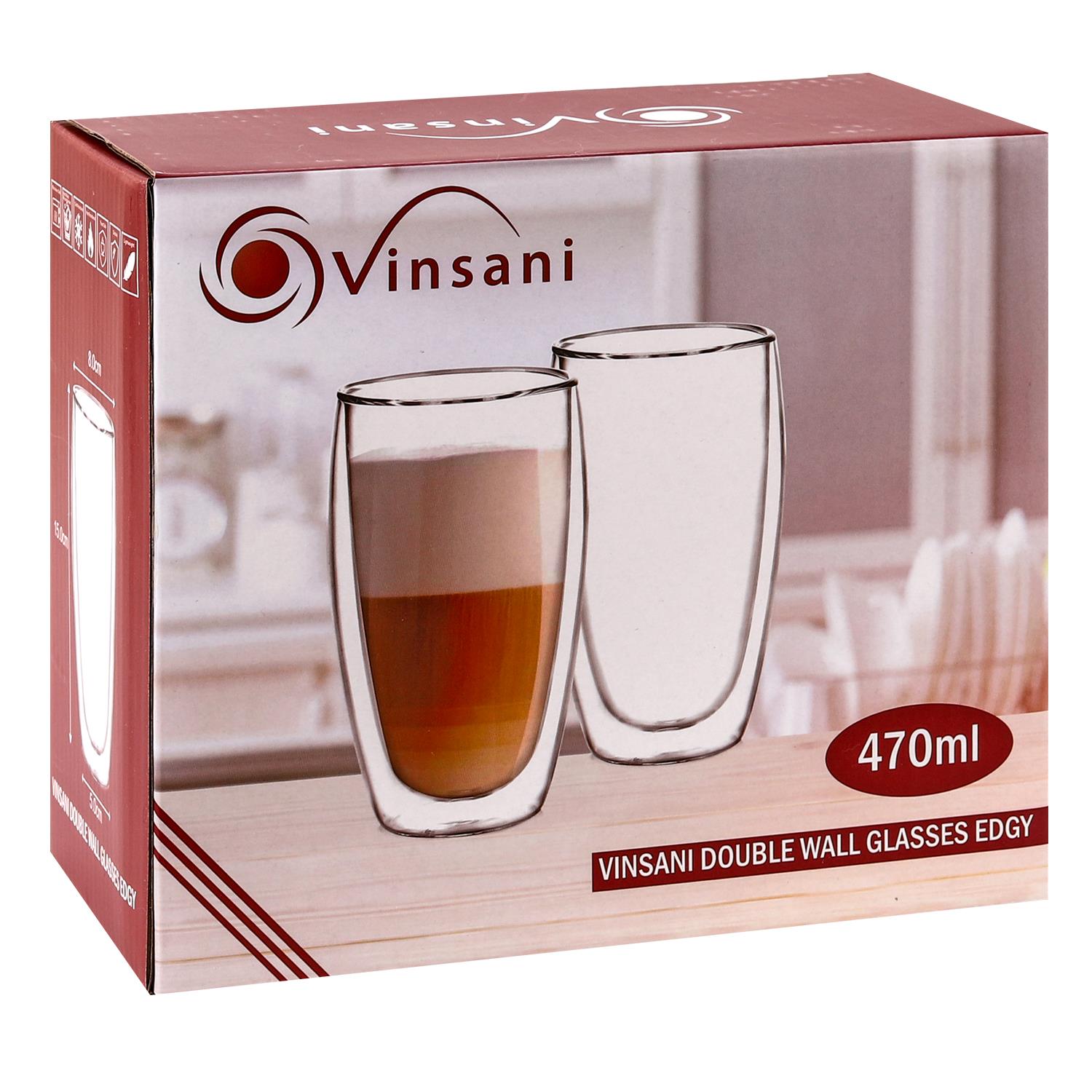 Vinsani Borosilicate Double Wall Glasses Set of 2, 470ml