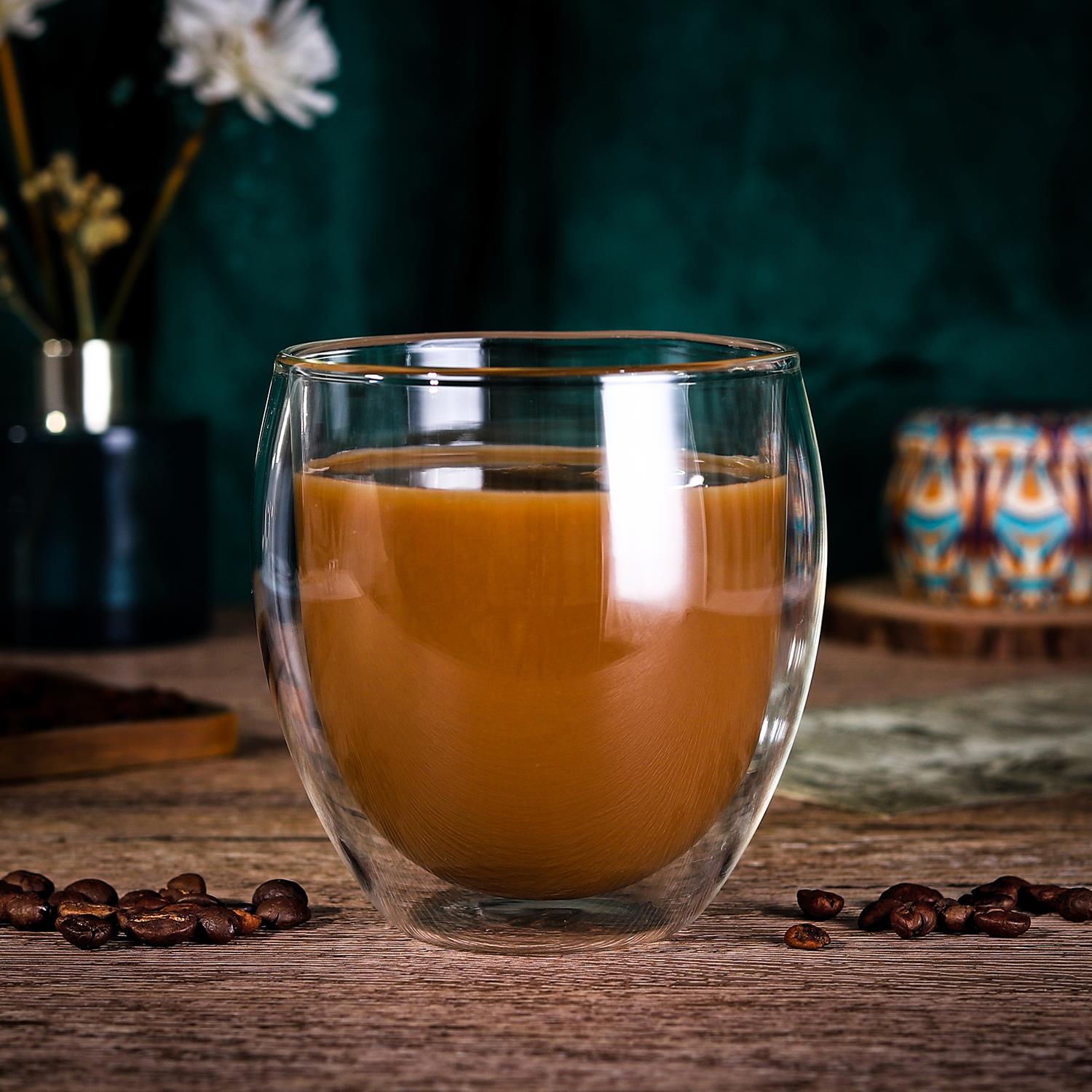 Vinsani Double Wall Glasses Set of 2, Borosilicate Glass, Dishwasher Safe, for Hot and Cold Drinks